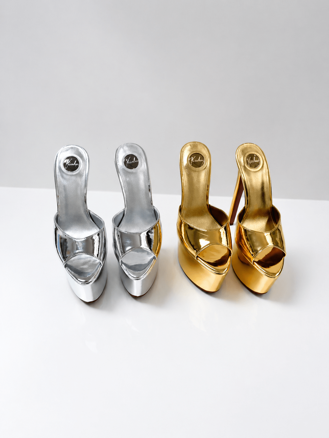 Platinum Mirror 180mm heel Mules - Kandee