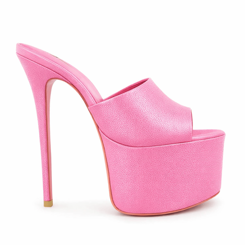 Pink Caviar Leather Platform Mules - Kandee