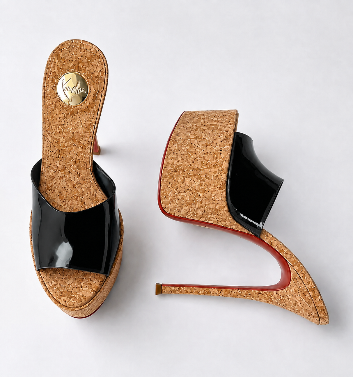 Black patent leather Cork Platform 160mm heel Mules