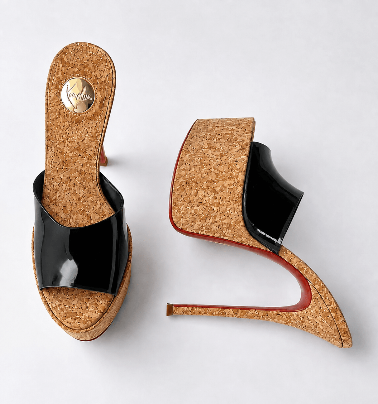Black patent leather Cork Platform 160mm heel Mules - Kandee