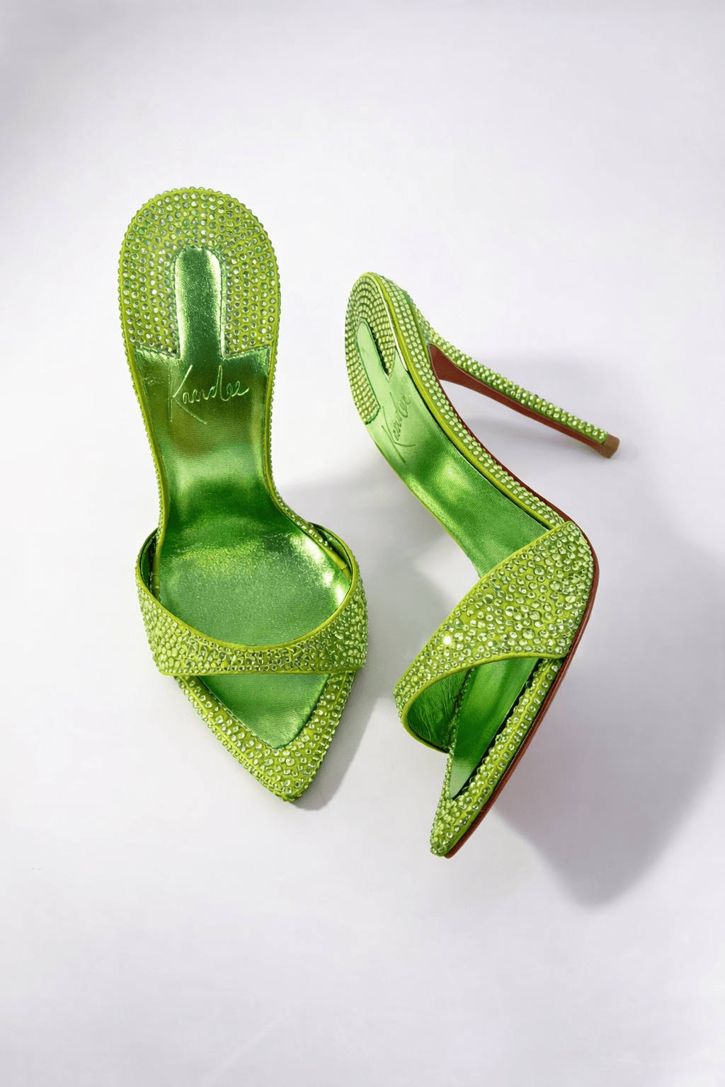 Lime Crystal Silk Mules 120mm - Kandee