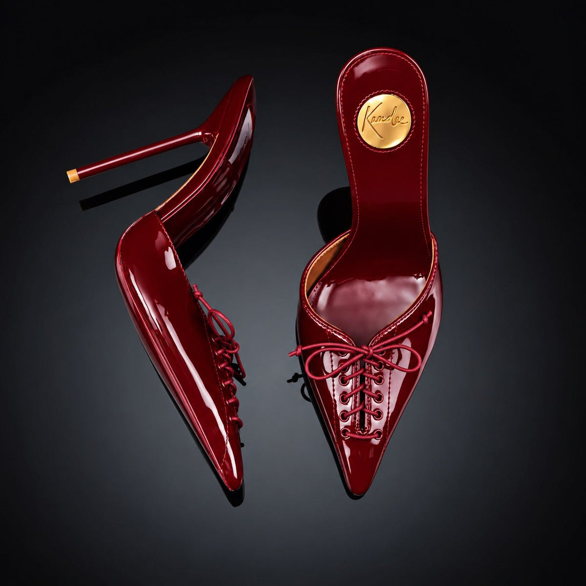 Cherry Lacquer Lace Mules - Kandee