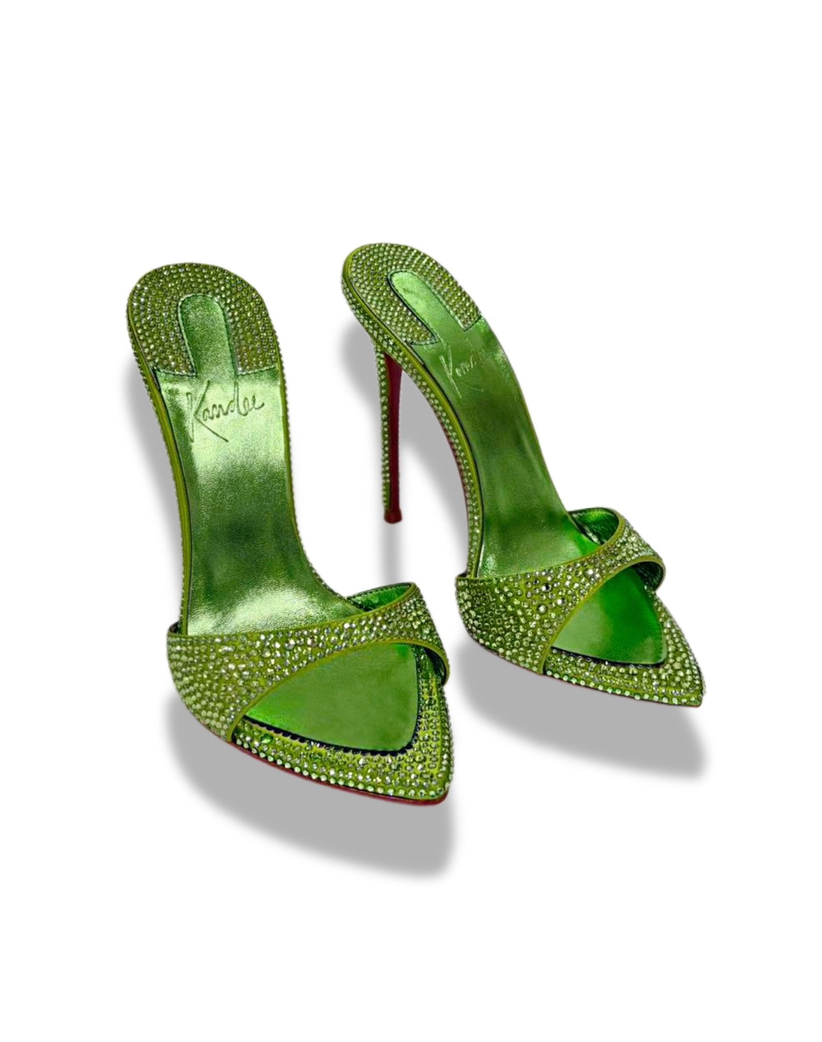 Lime Crystal Silk Mules 120mm - Kandee