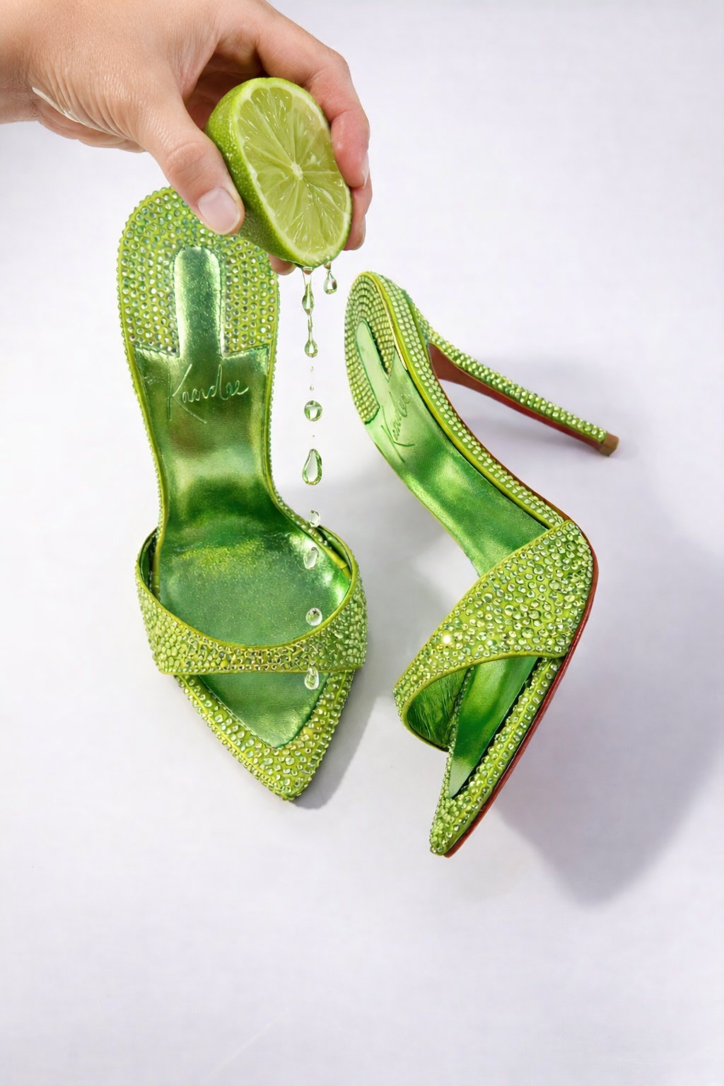 Lime Crystal Silk Mules 120mm