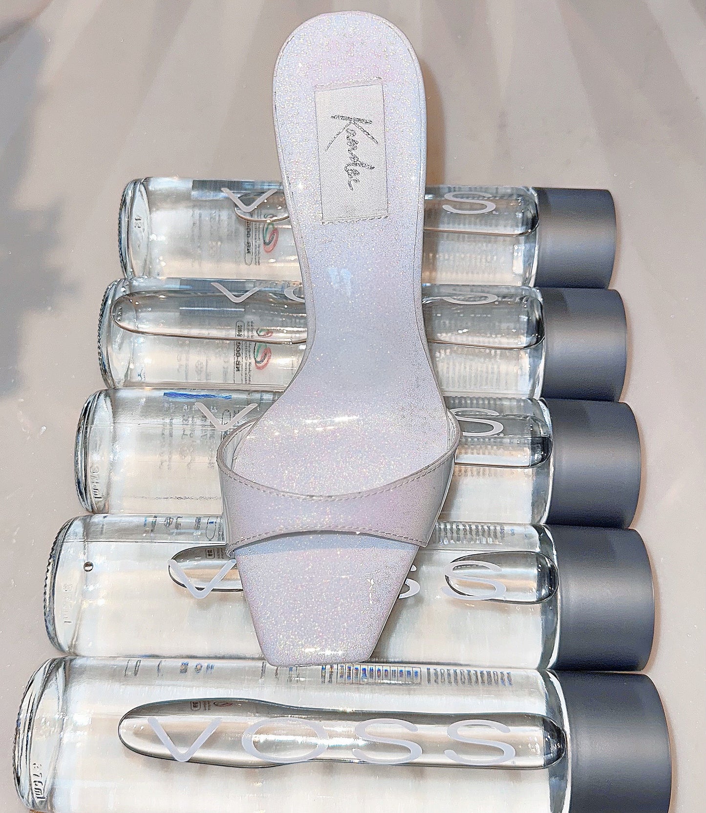 COCONUT ICE PATENT GLITTER LEATHER MULES