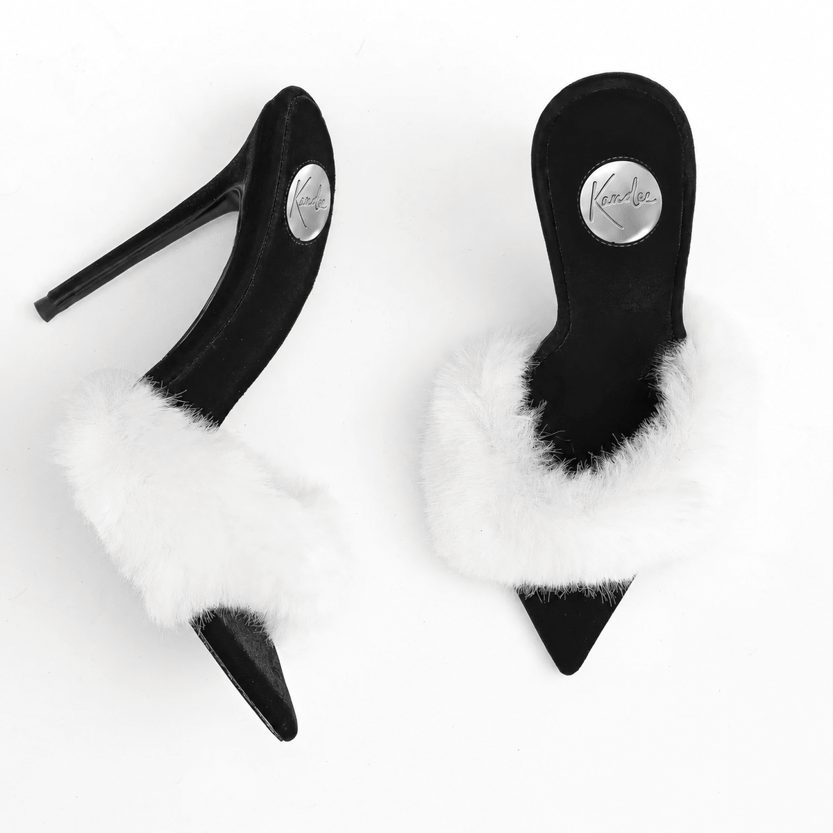 Black Velvet White Mink Mules *As Seen On Sabrina Carpenter* - Kandee