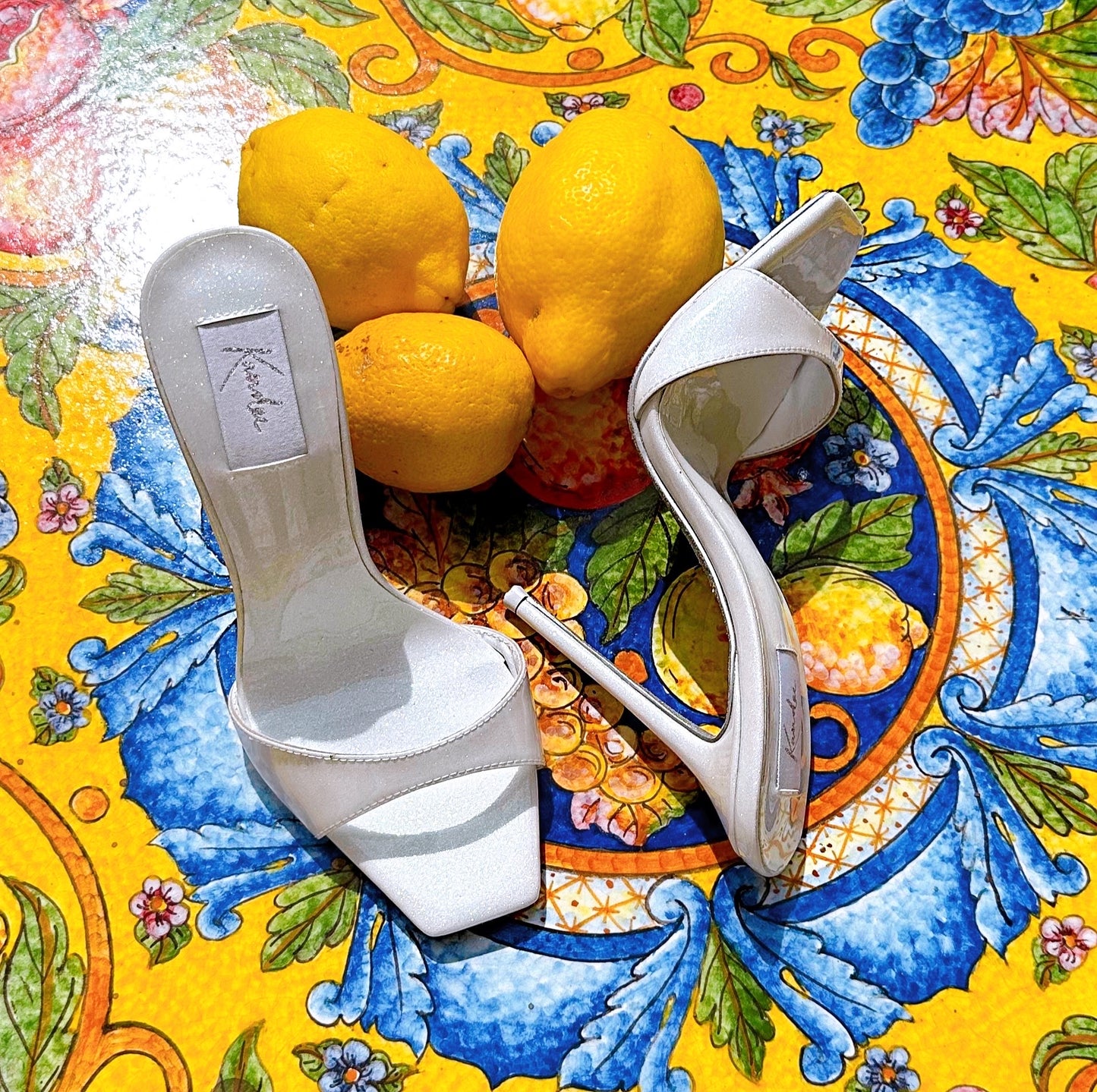 COCONUT ICE PATENT GLITTER LEATHER MULES