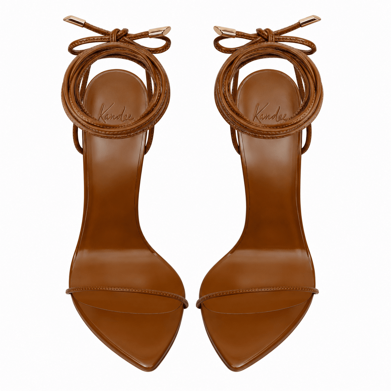 Tan Patent Mirror Sandals Vegan - Kandee