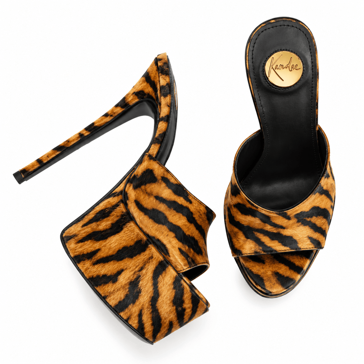 Tiger print Calf Hair 160mm heel Mules - Kandee