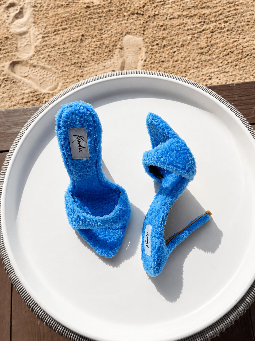 Lagoon Blue Towelling Mules - Kandee