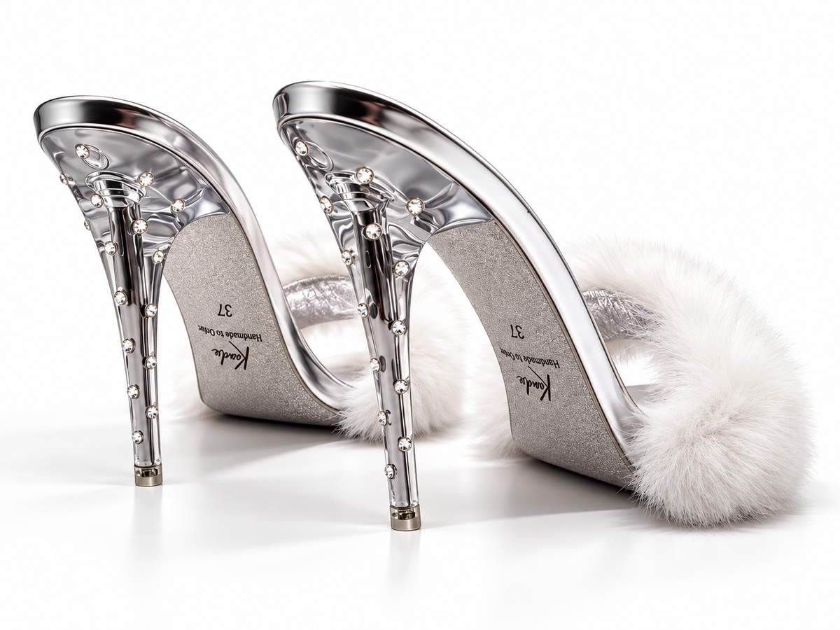 Snow Angel Mink with crystal Plexiglas Heel
