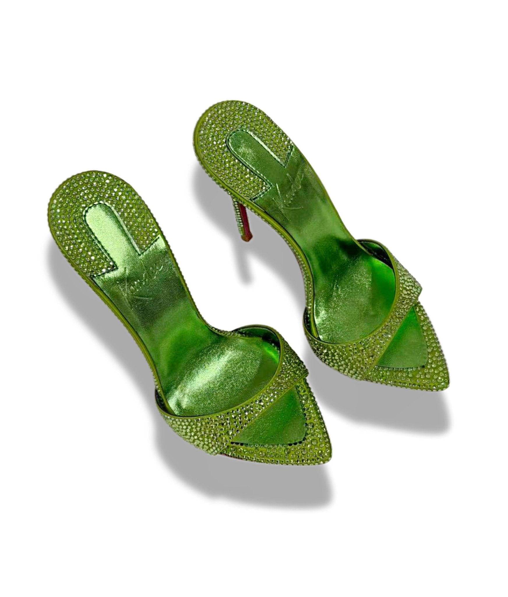 Lime Crystal Silk Mules 120mm - Kandee