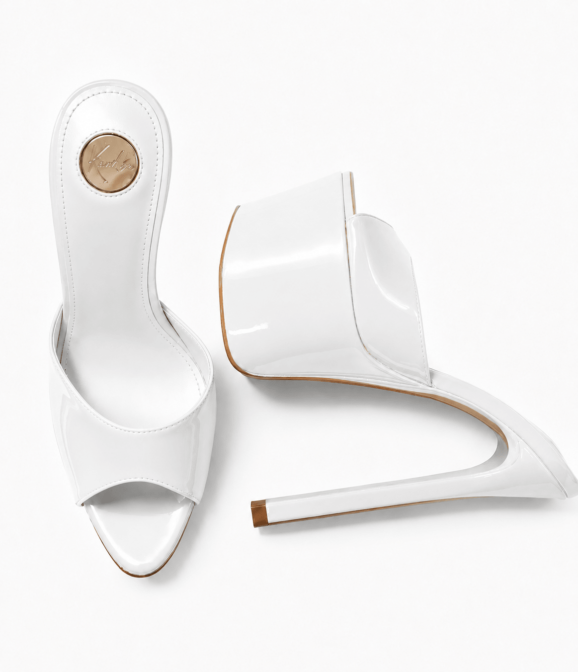 White Gloss 180mm heel Mules - Kandee