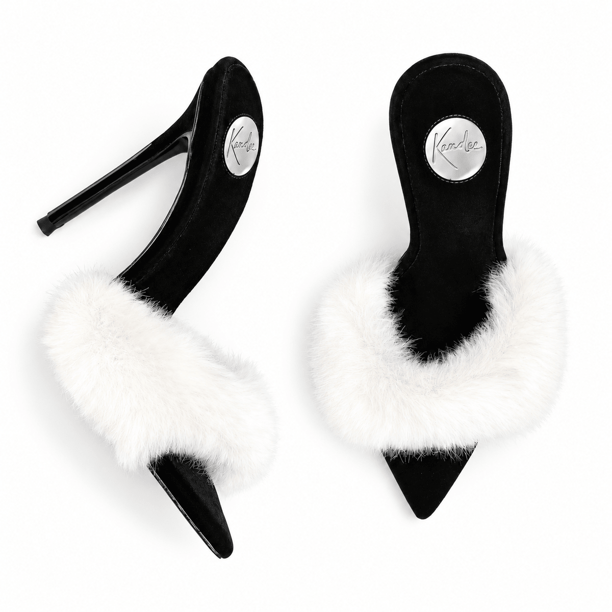 Black Velvet White Mink Mules * As Seen On Sabrina Carpenter - Kandee