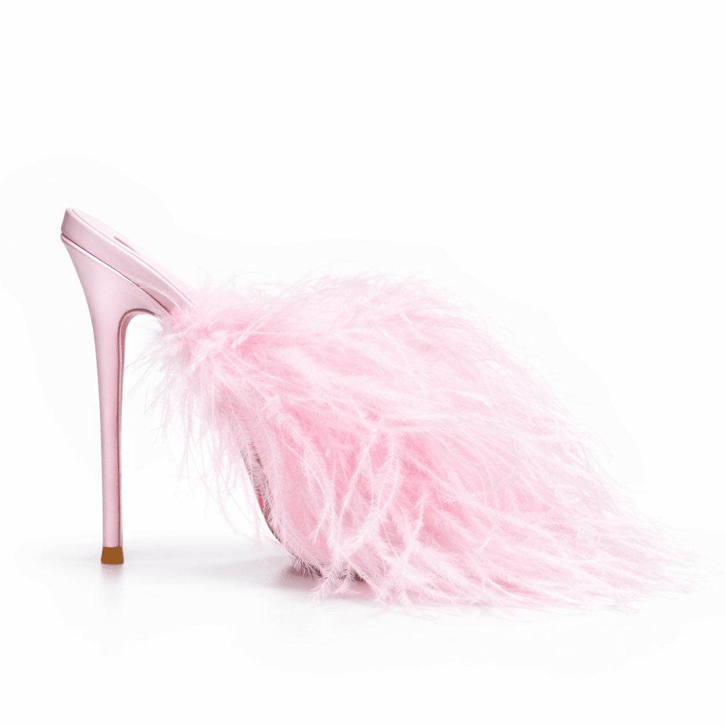 Powder Pink Ostrich Mules - Kandee