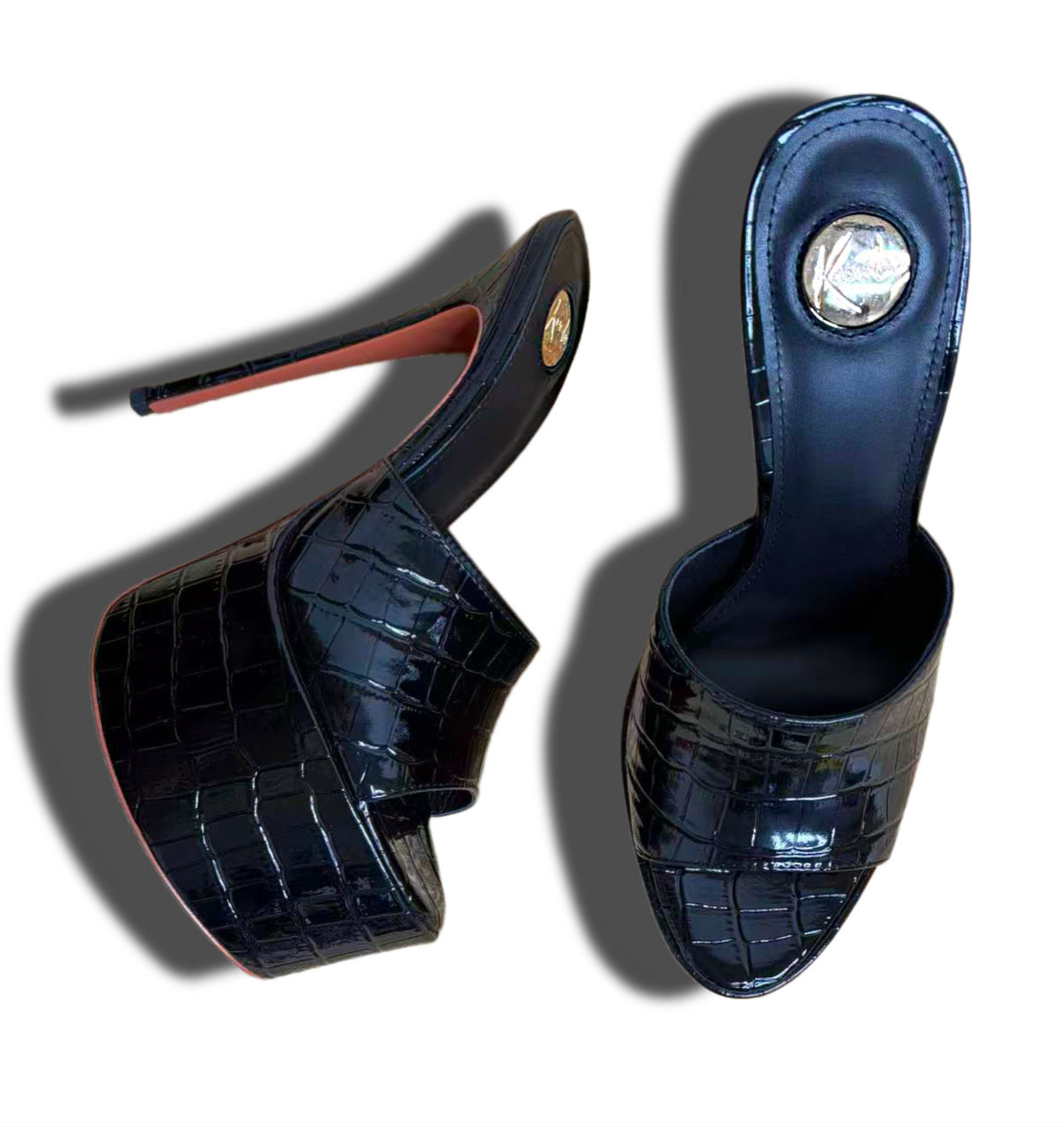 Croco embossed Leather Platform Mules
