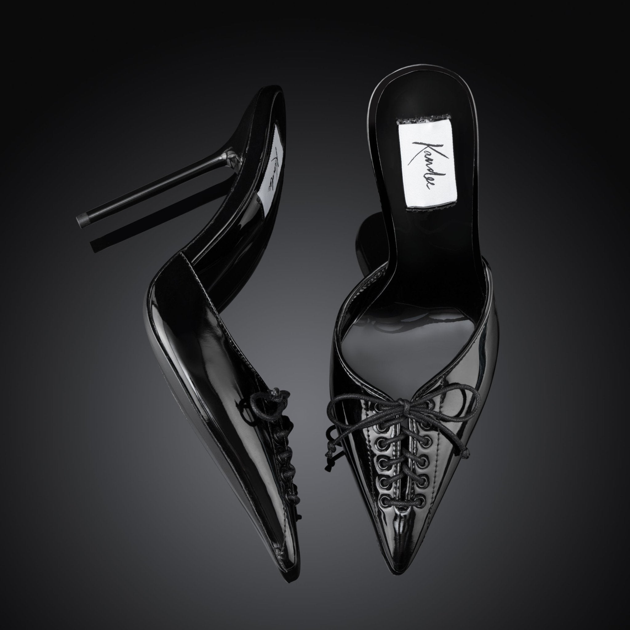 Black Patent Lace Mules - Kandee