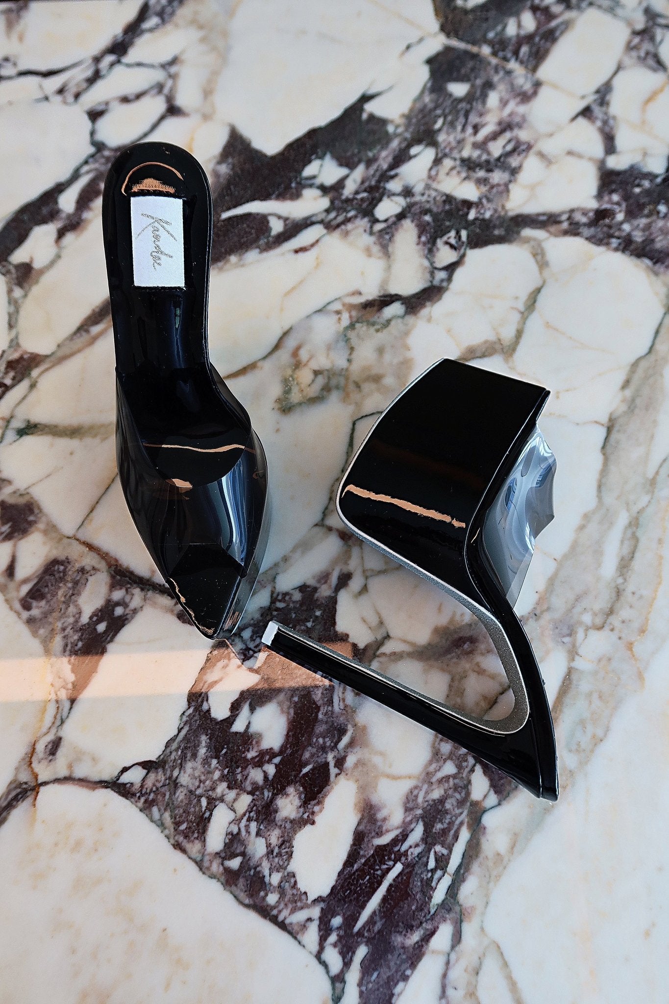 Black Patent Platform PVC Mules - Kandee