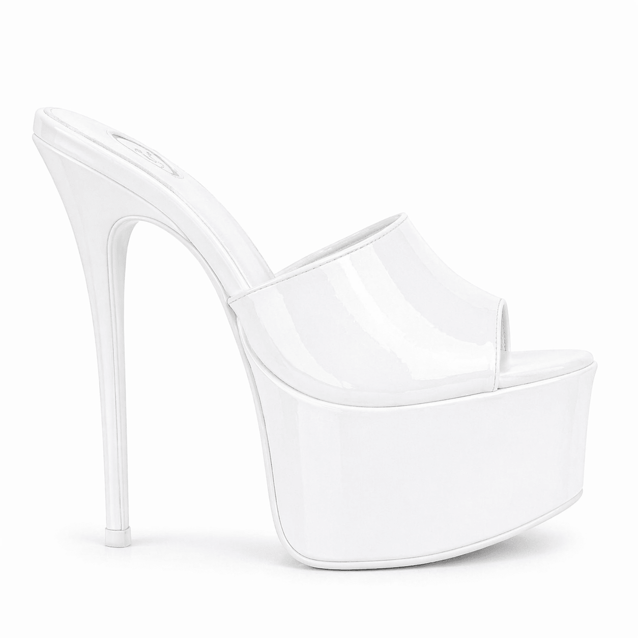 High gloss White Patent Leather Platform Mules - Kandee