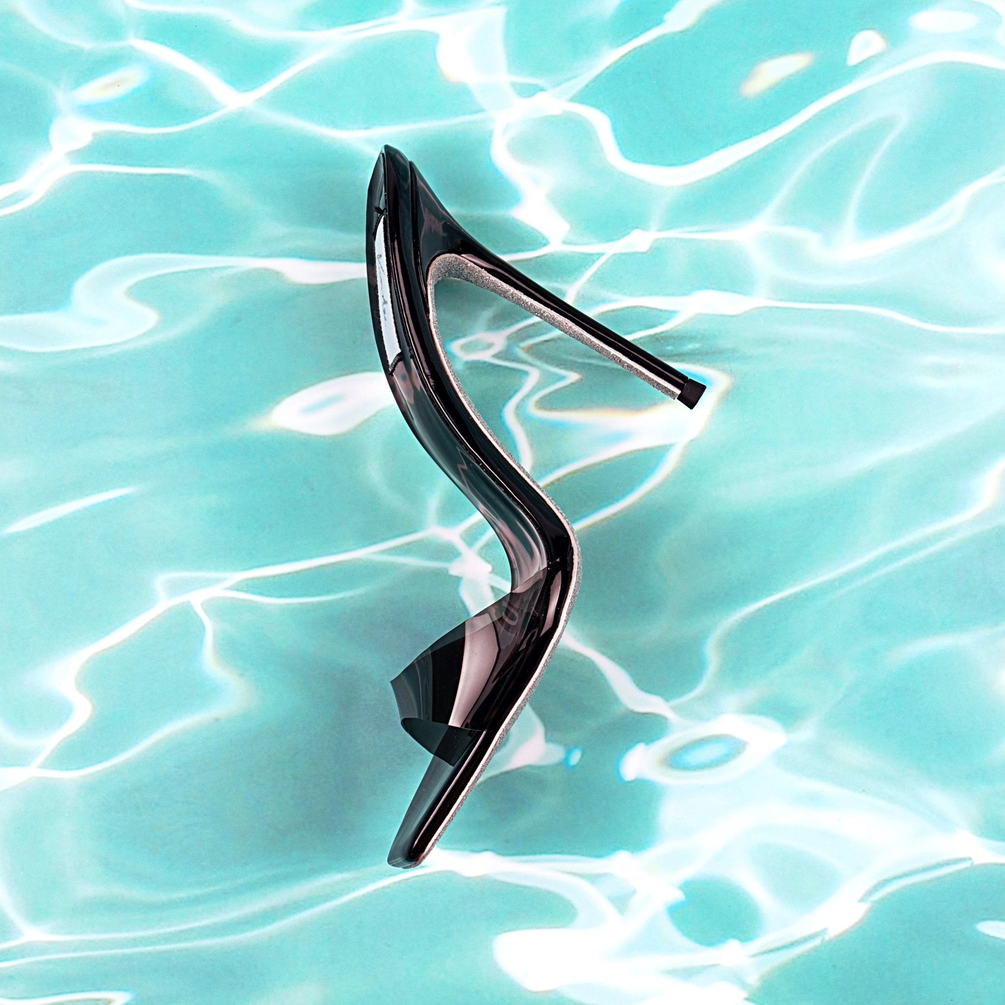 Black Patent Leather Black PVC Mules - Kandee