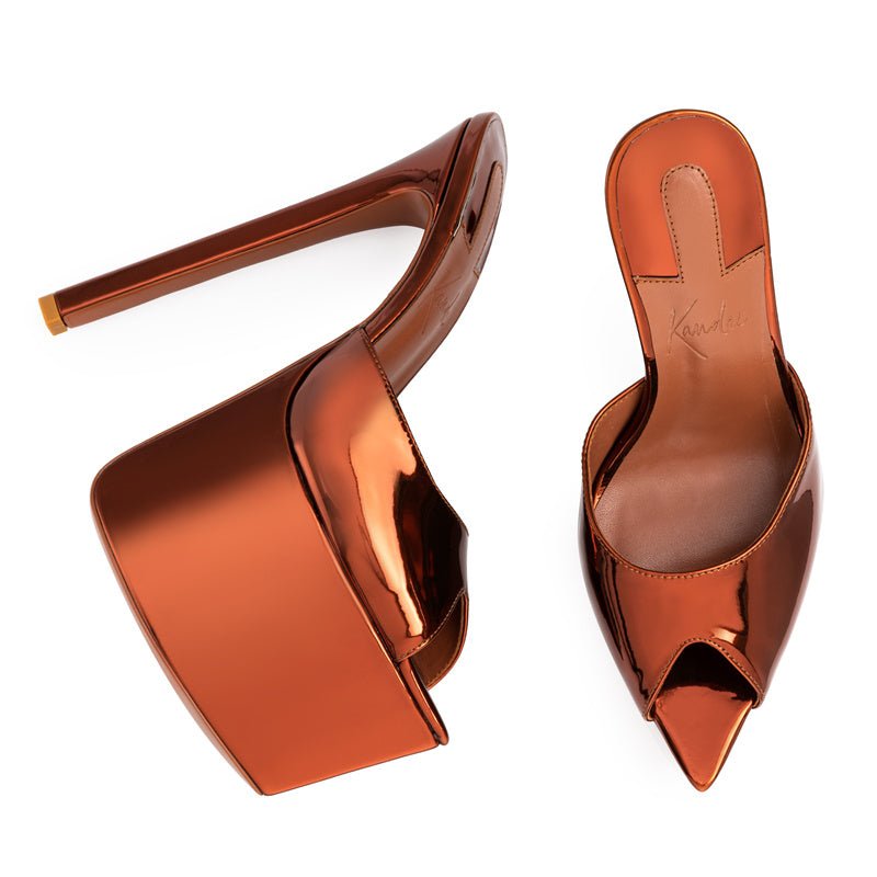 Chocolate Mirror Platform Mules - Kandee
