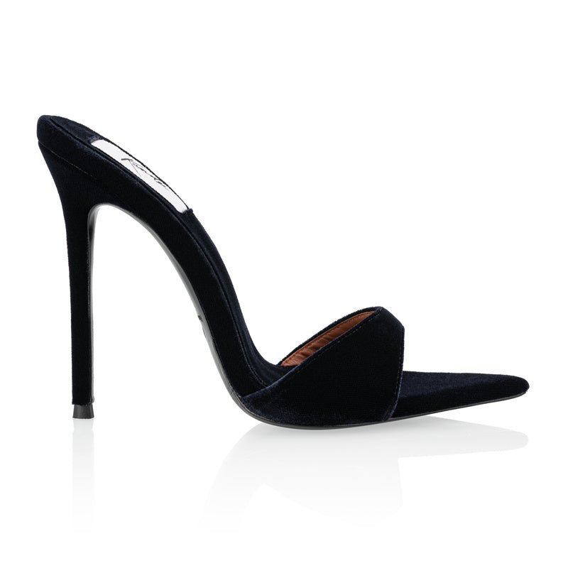 Navy Blue Velvet Mules - Kandee