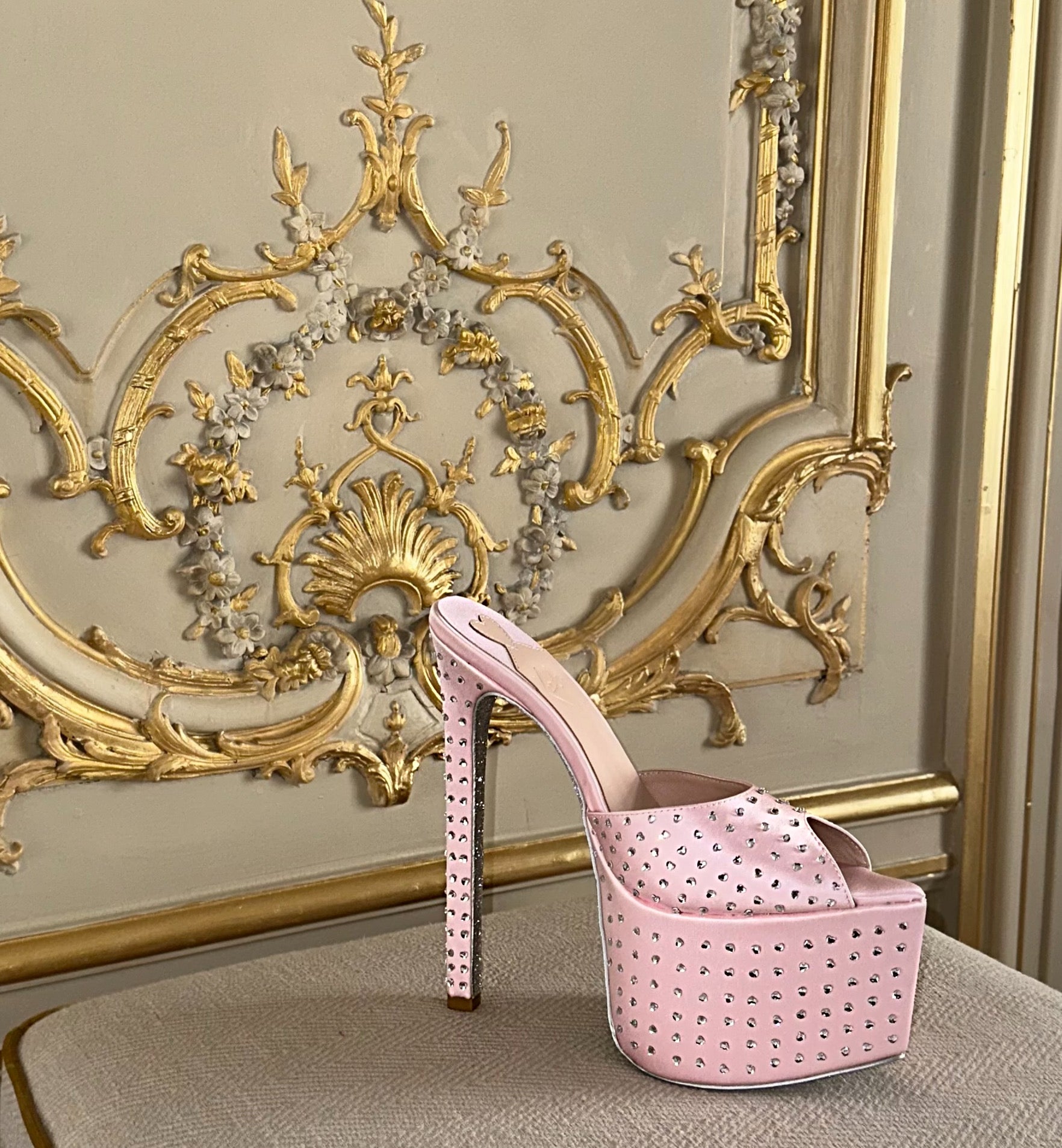 J'Adore Silk Crystal Heart Platform Mules - Kandee