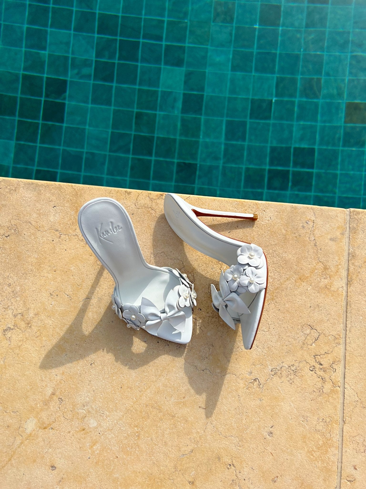 Mariah Butterfly White Leather Mules - Kandee