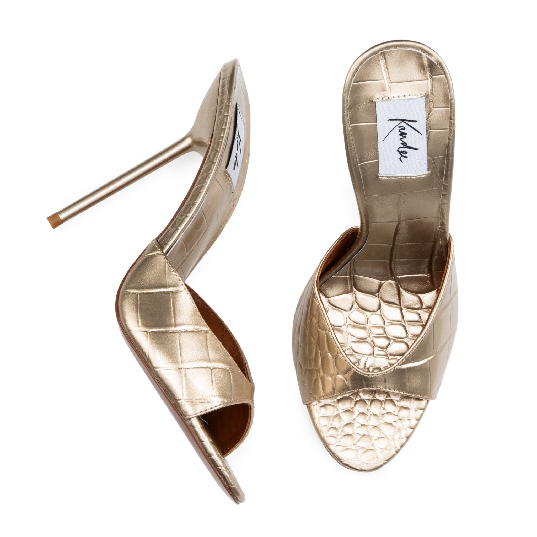 Light Gold Croco Mules - Kandee