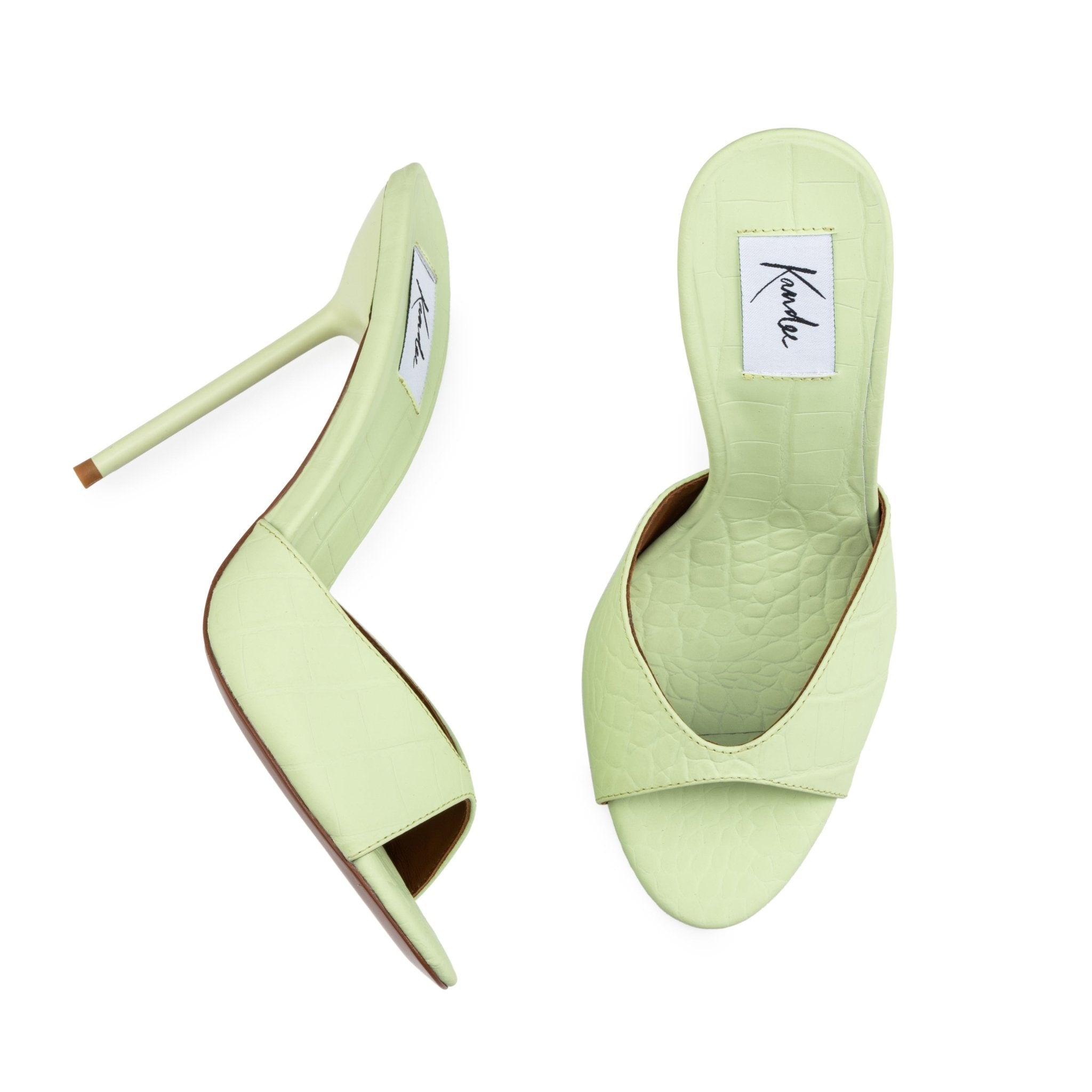 Pistachio Croco Mules - Kandee