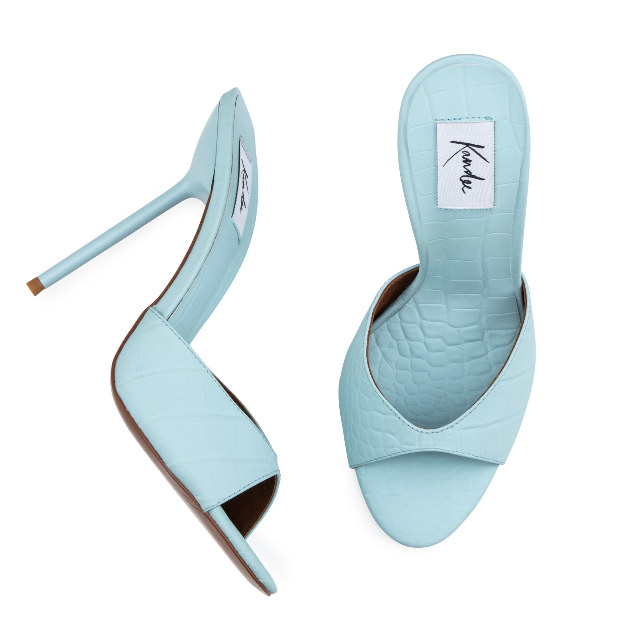 Iced Aqua Croco Mules - Kandee