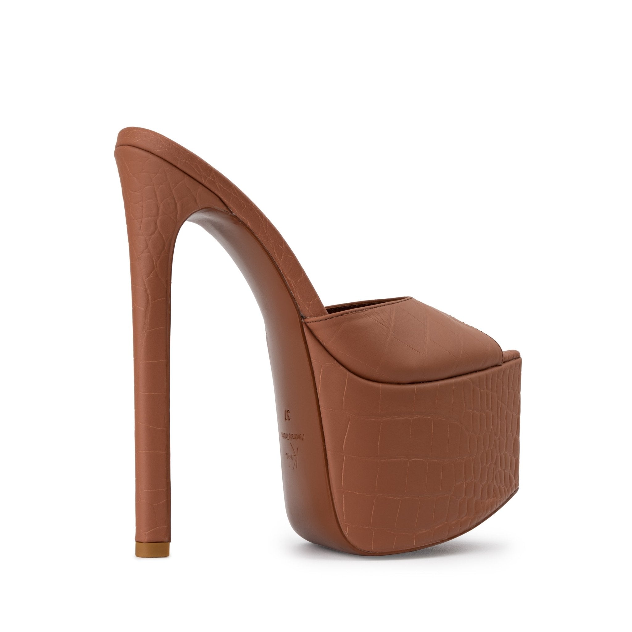 Mocha Mousse Croco Platform Mules - Kandee