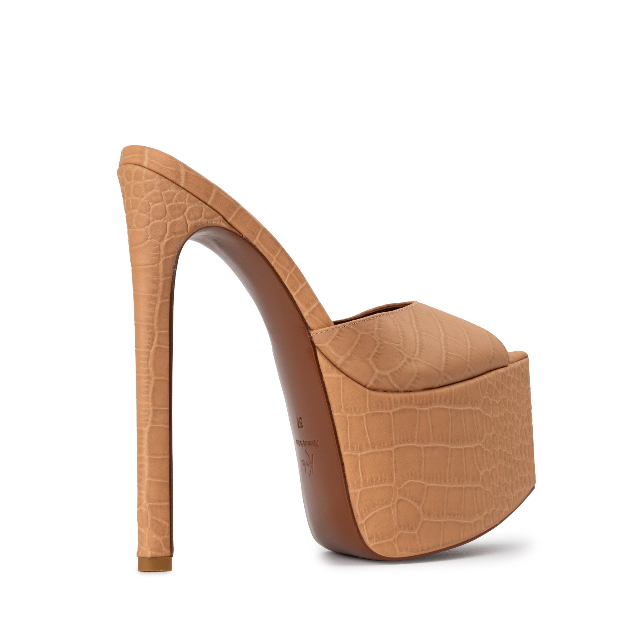 Natural Croco Platform Mules - Kandee