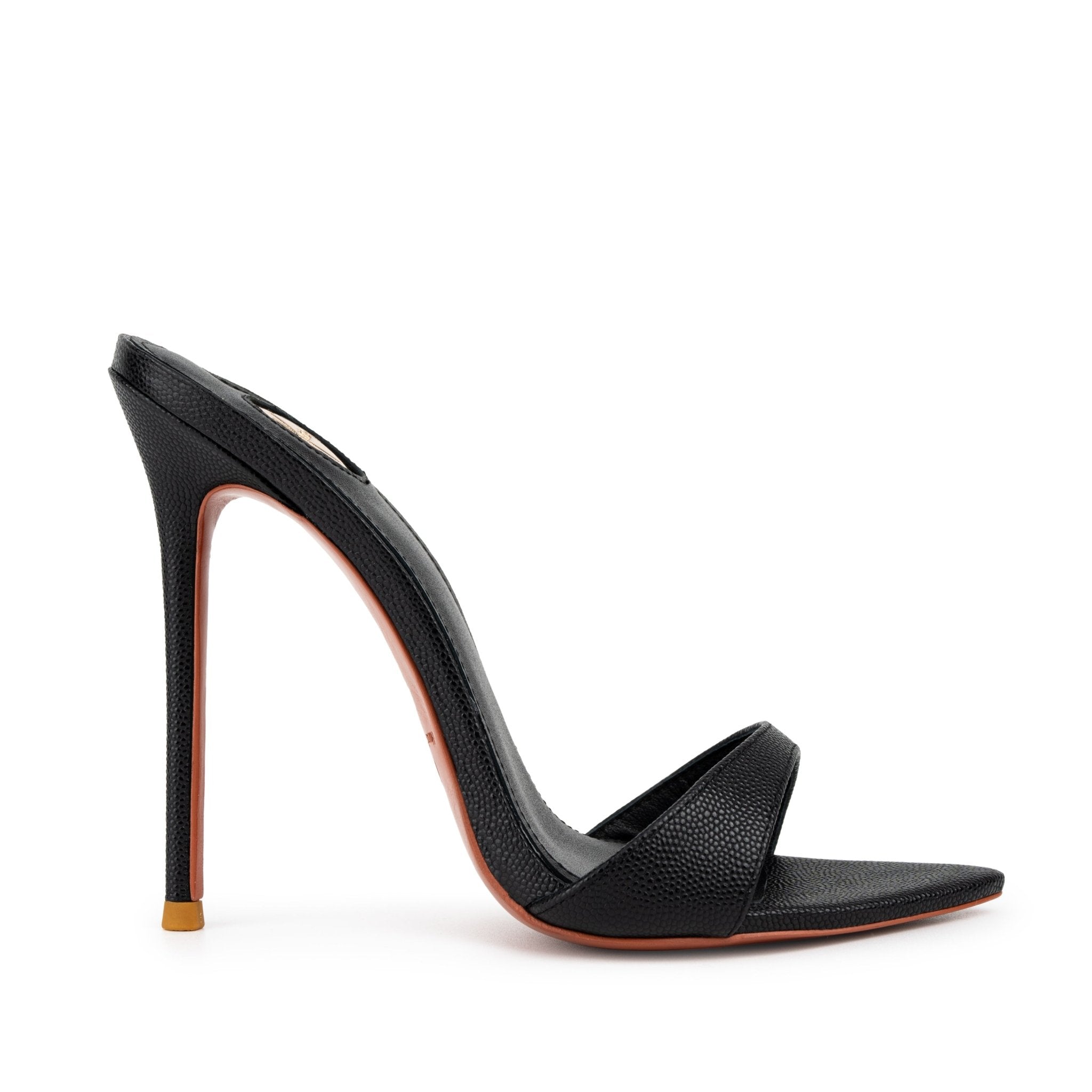 Black Caviar Leather Mules 120mm - Kandee