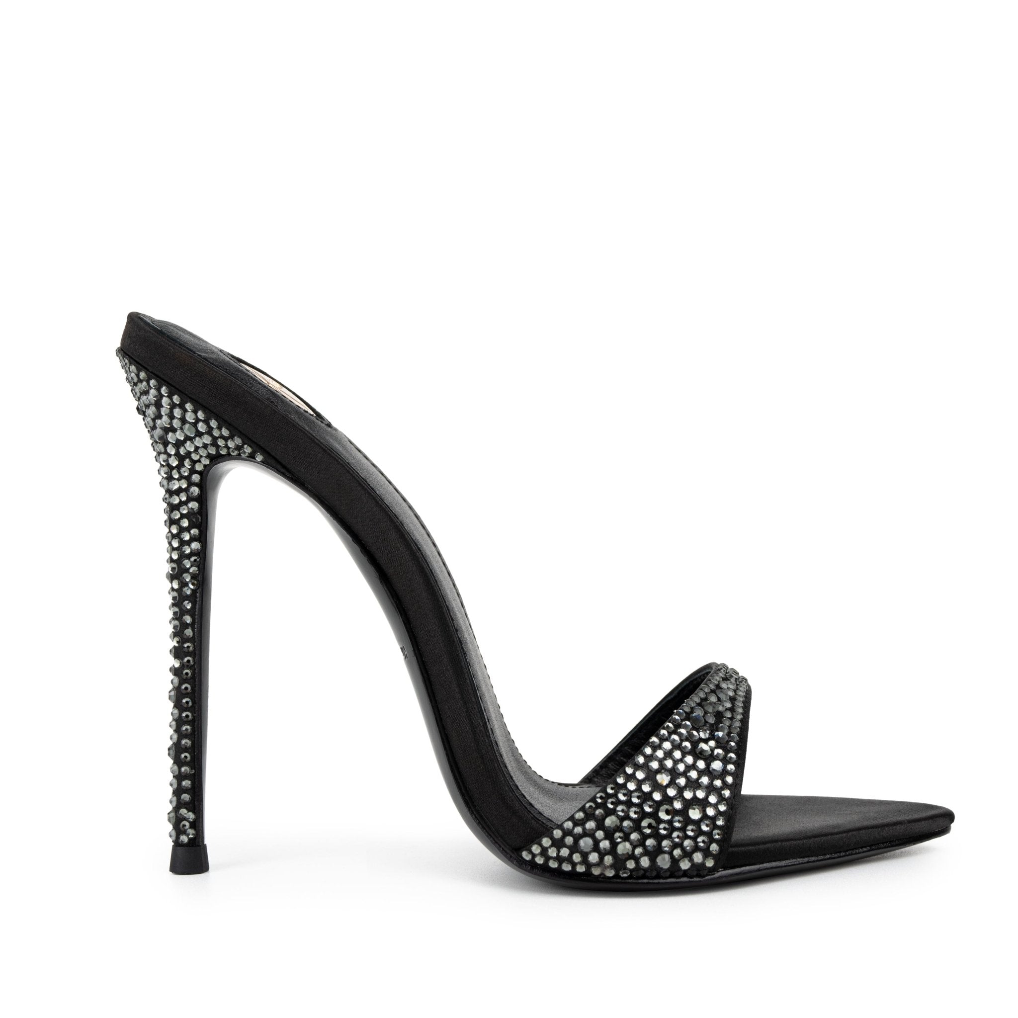 Black Caviar Crystal Leather Mules 120mm - Kandee