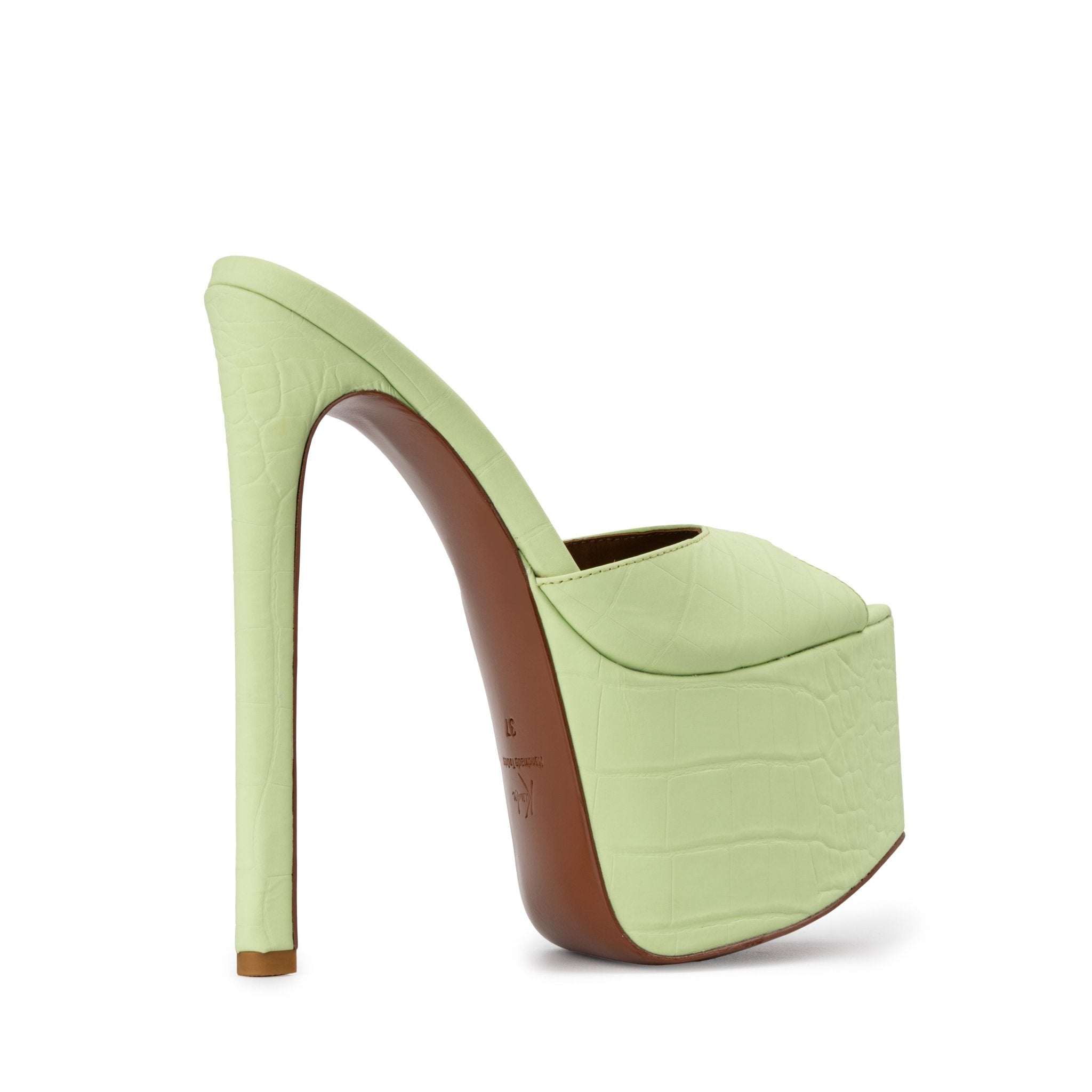 Pistachio Croco Platform Mules - Kandee