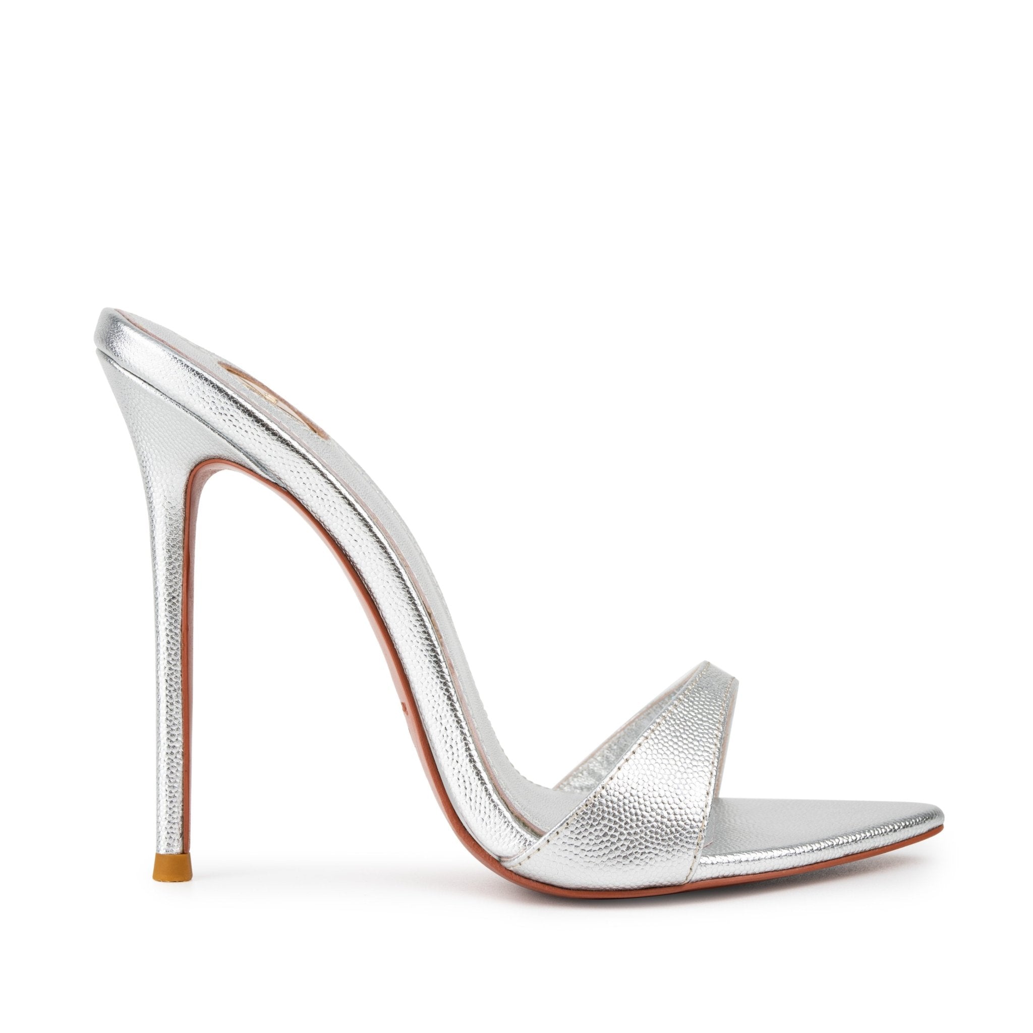 Silver Caviar Leather Mules 120mm - Kandee