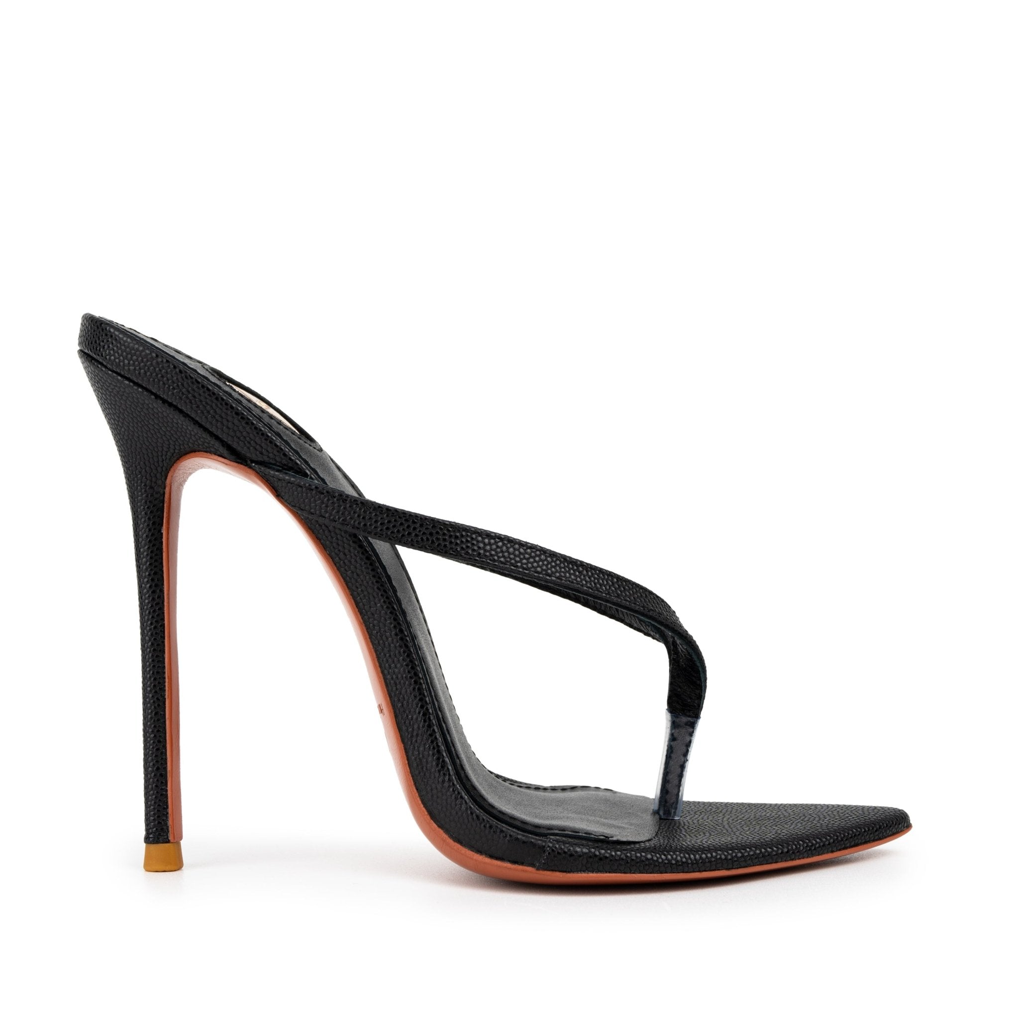 Black Caviar Leather Thong Sandals 120mm - Kandee