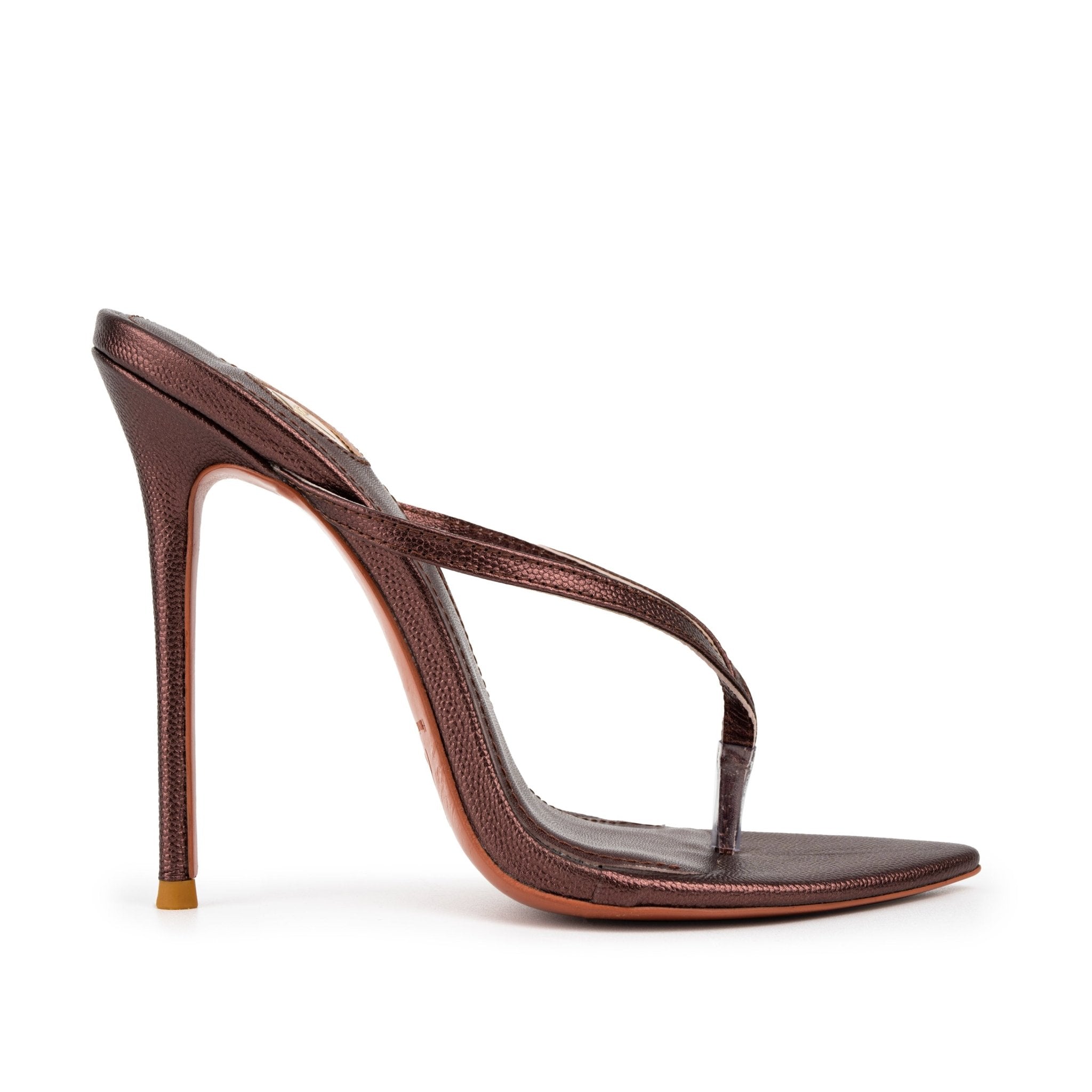 Chocolate Caviar Leather Thong Sandals 120mm - Kandee