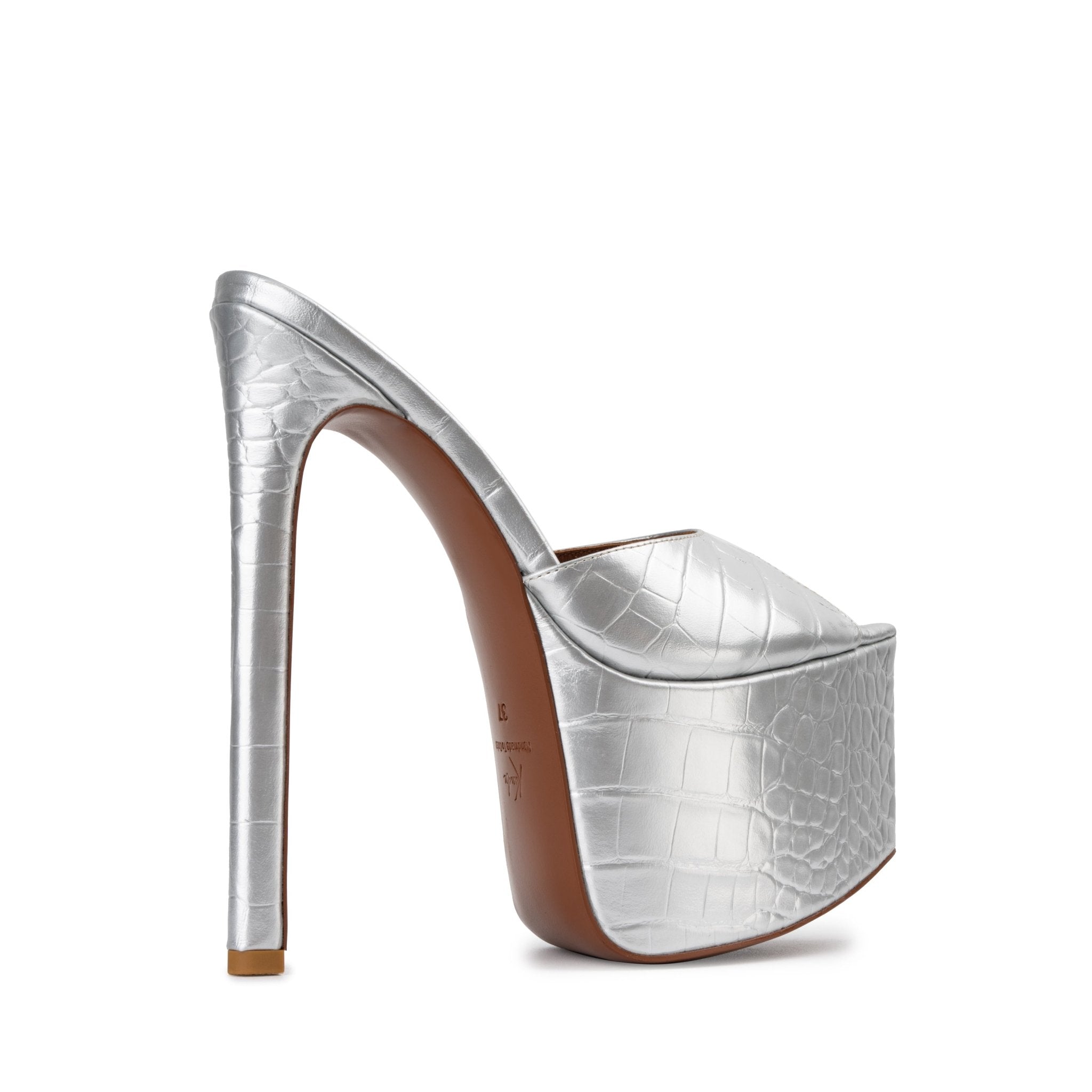 Silver Croco Platform Mules - Kandee
