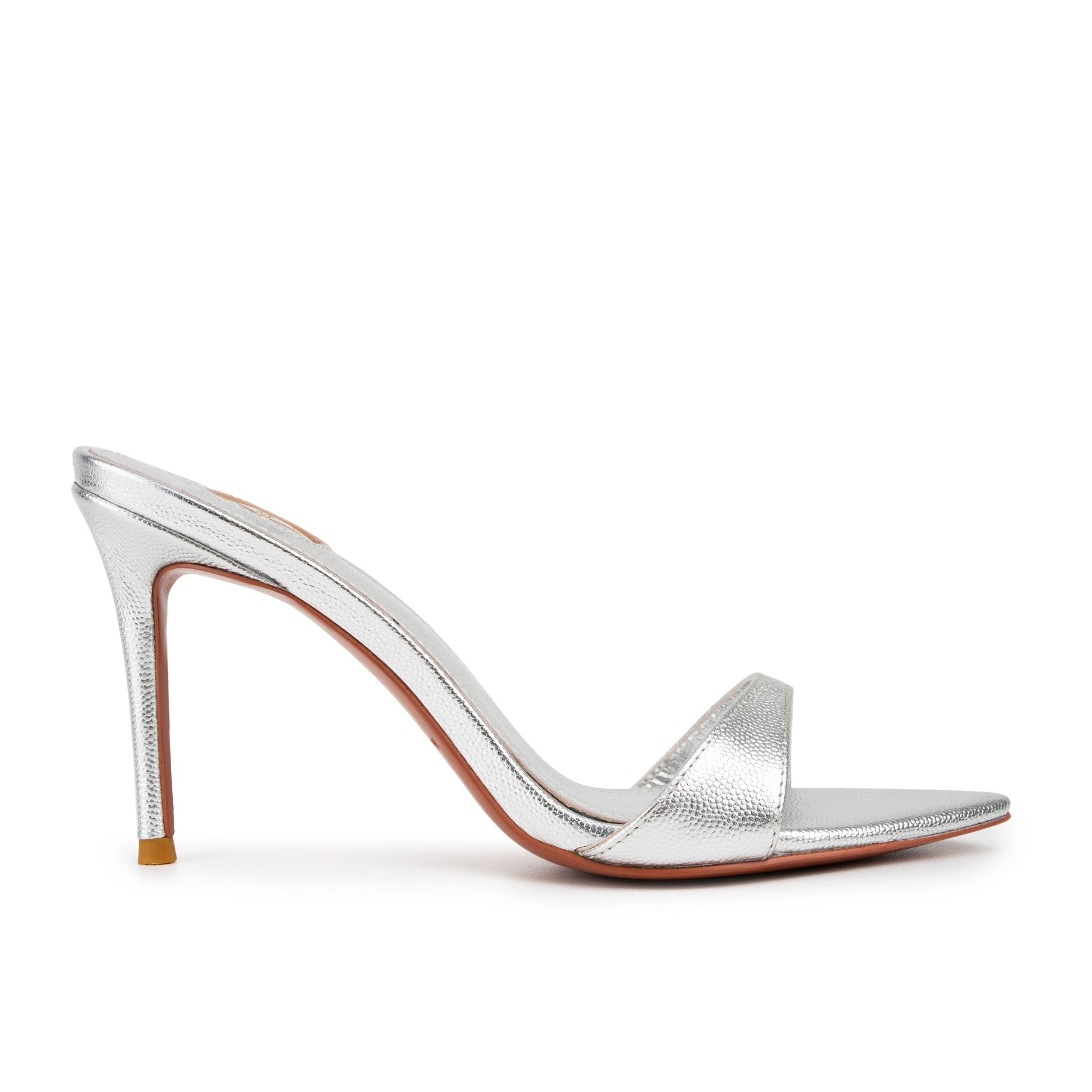 Silver Caviar Leather Mules 90mm - Kandee