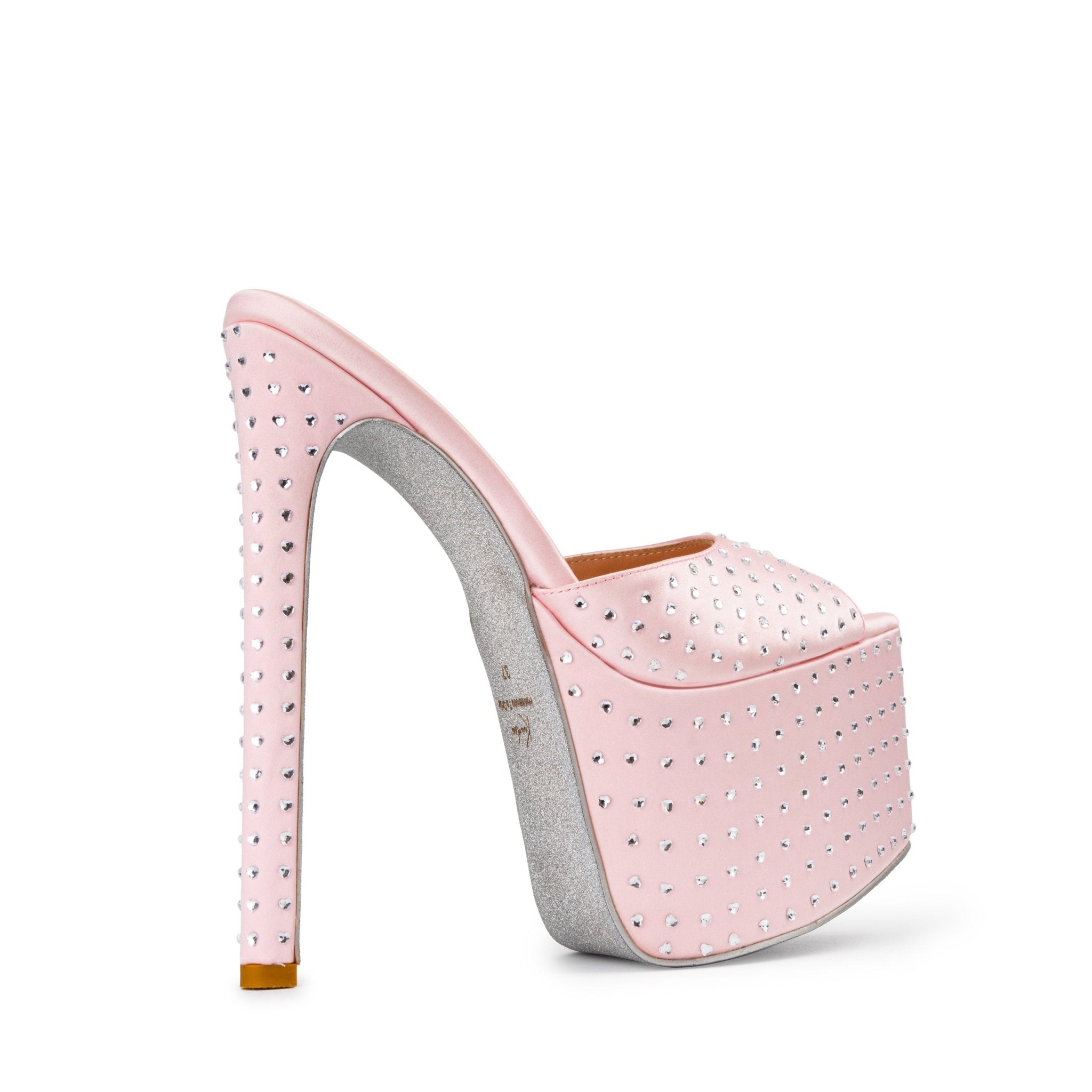 J'Adore Silk Crystal Heart Platform Mules - Kandee