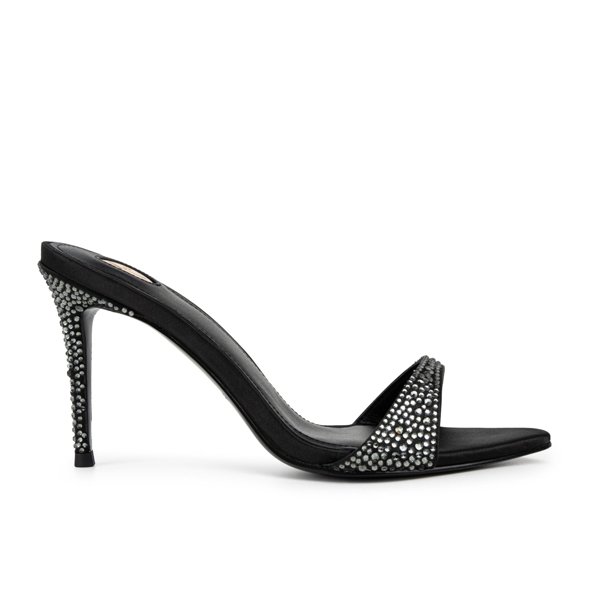 Black Caviar Crystal Leather Mules 90mm - Kandee