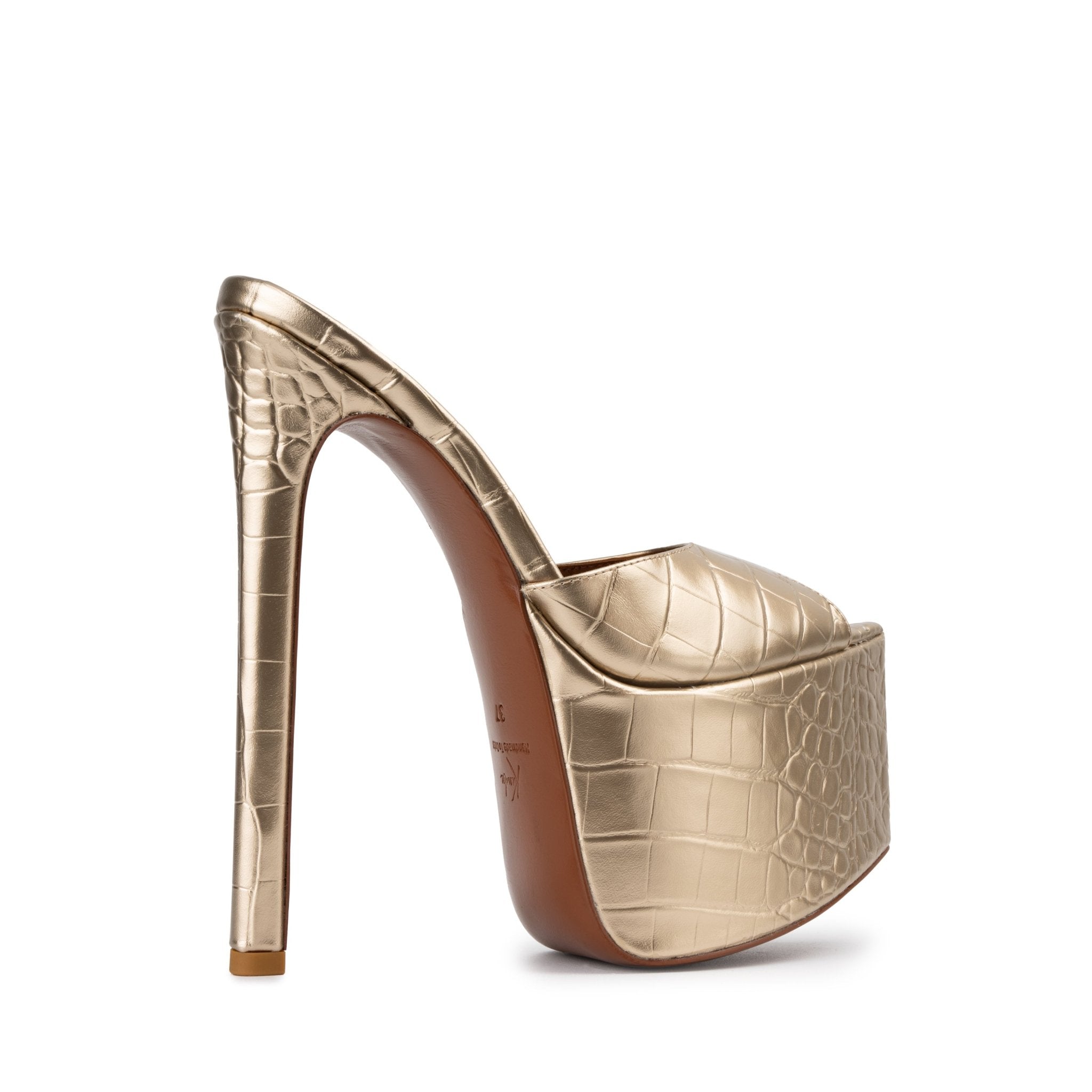 Light Gold Croco Platform Mules - Kandee