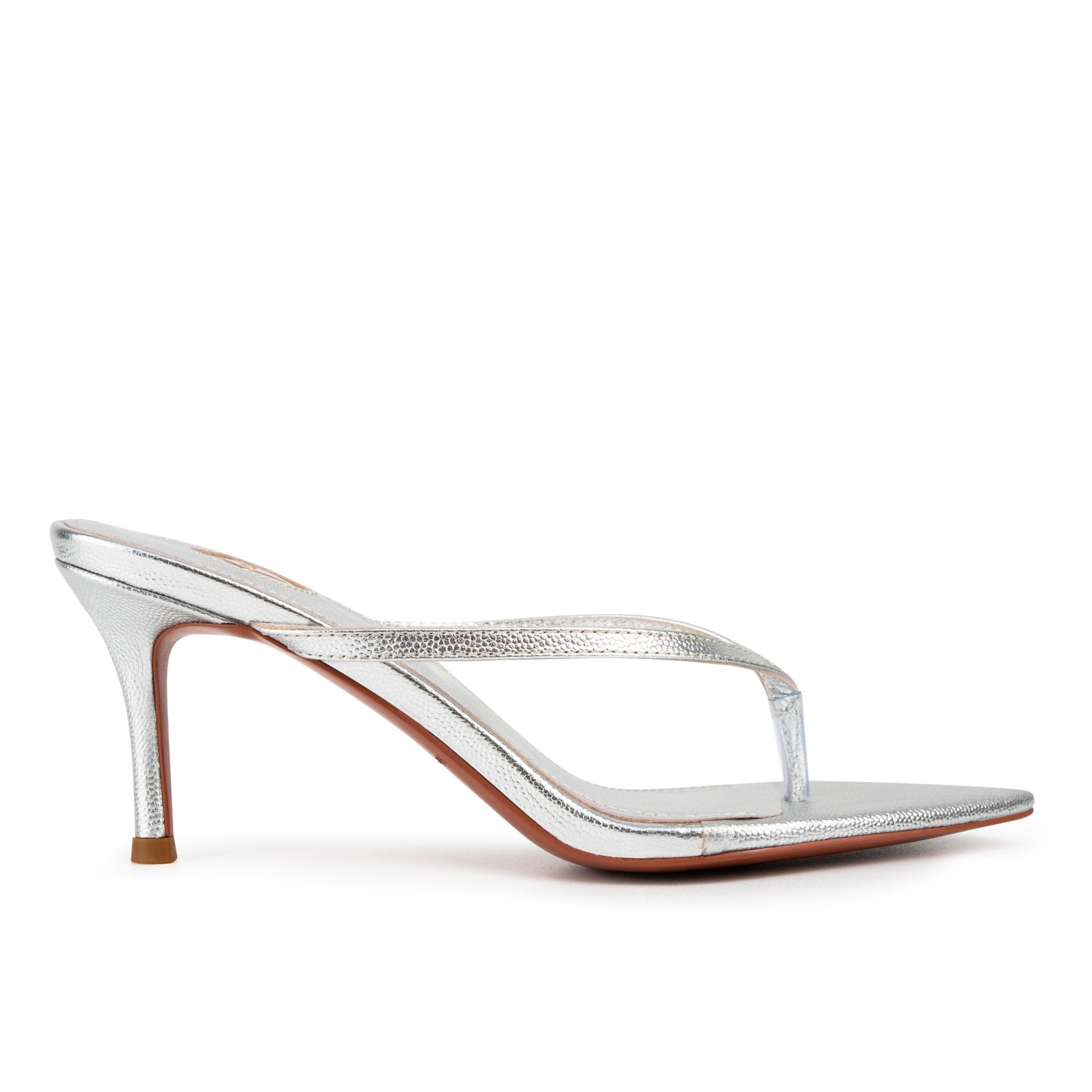 Silver Caviar Leather Thong Sandals 70mm - Kandee