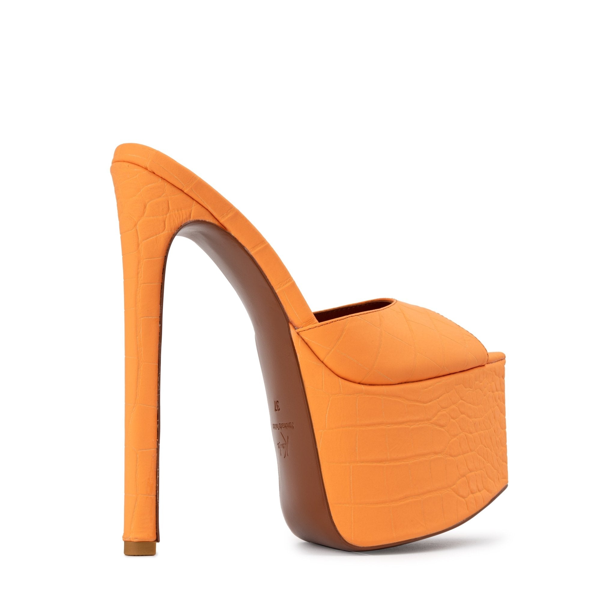 Papaya Croco Platform Mules - Kandee