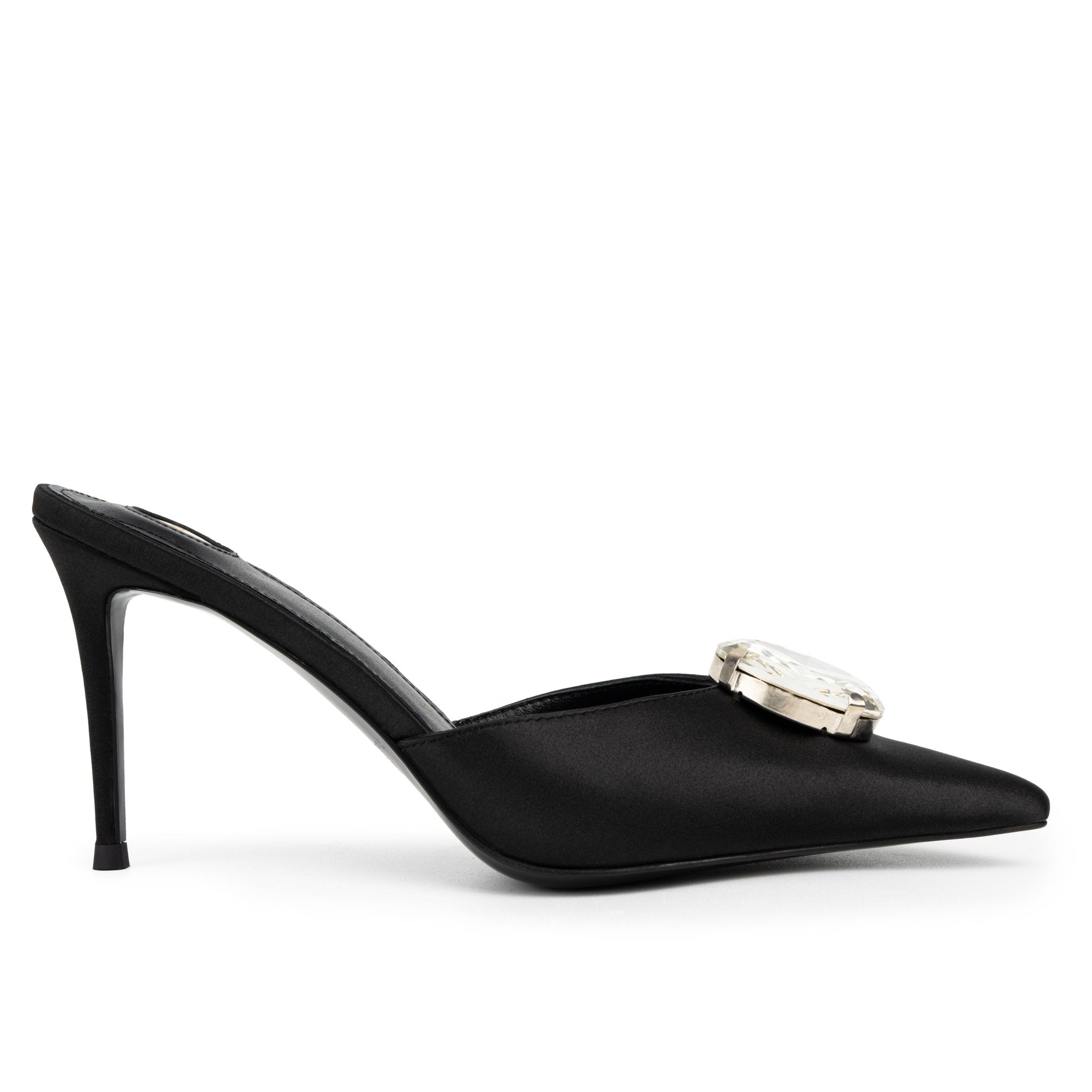 Black caviar Silk Crystal Mules 90mm - Kandee