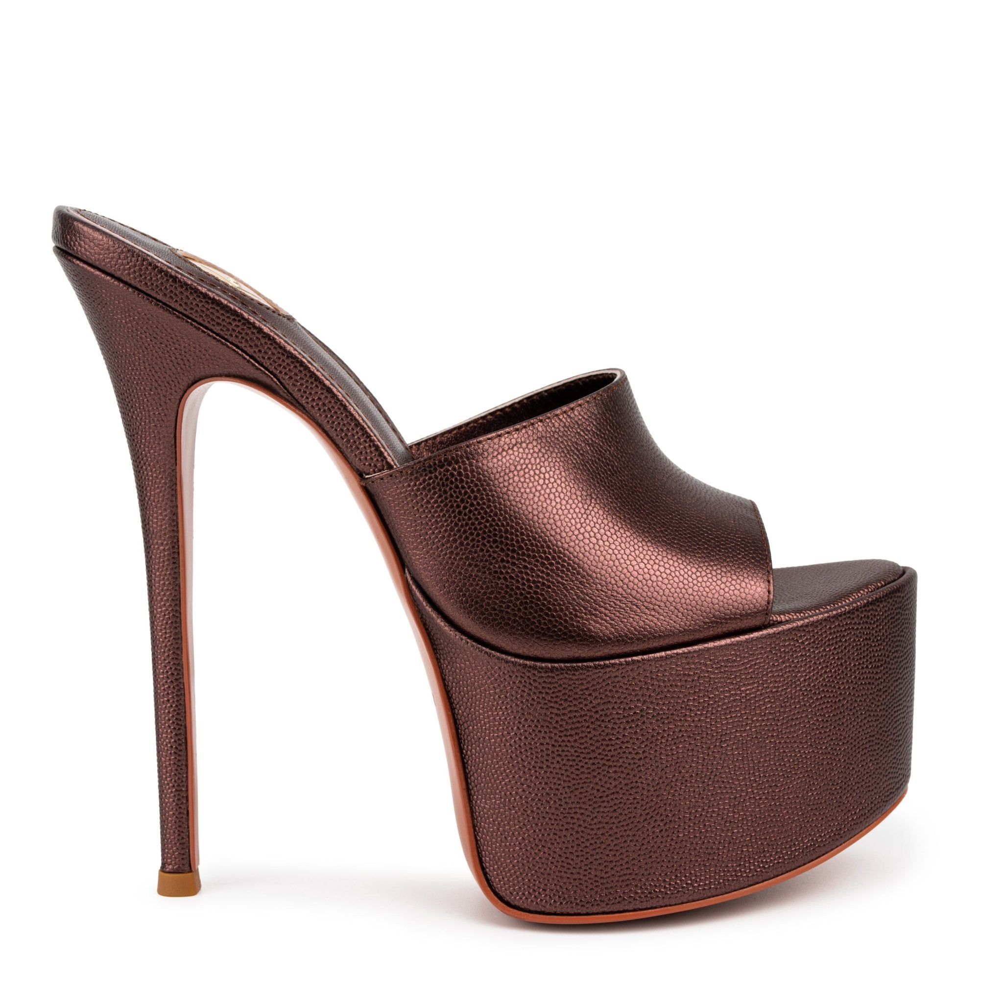 Chocolate Caviar Leather Platform Mules - Kandee