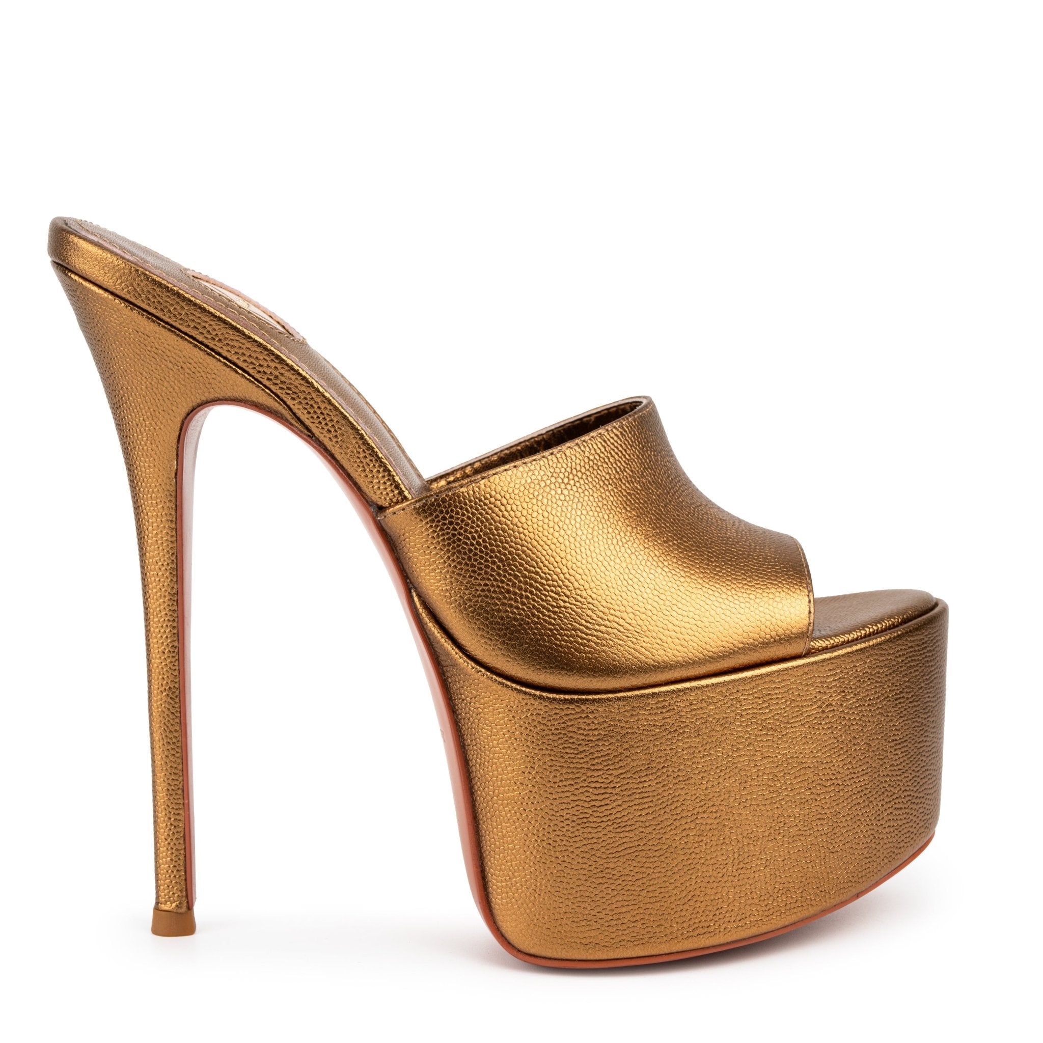 Golden Caviar Leather Platform Mules - Kandee