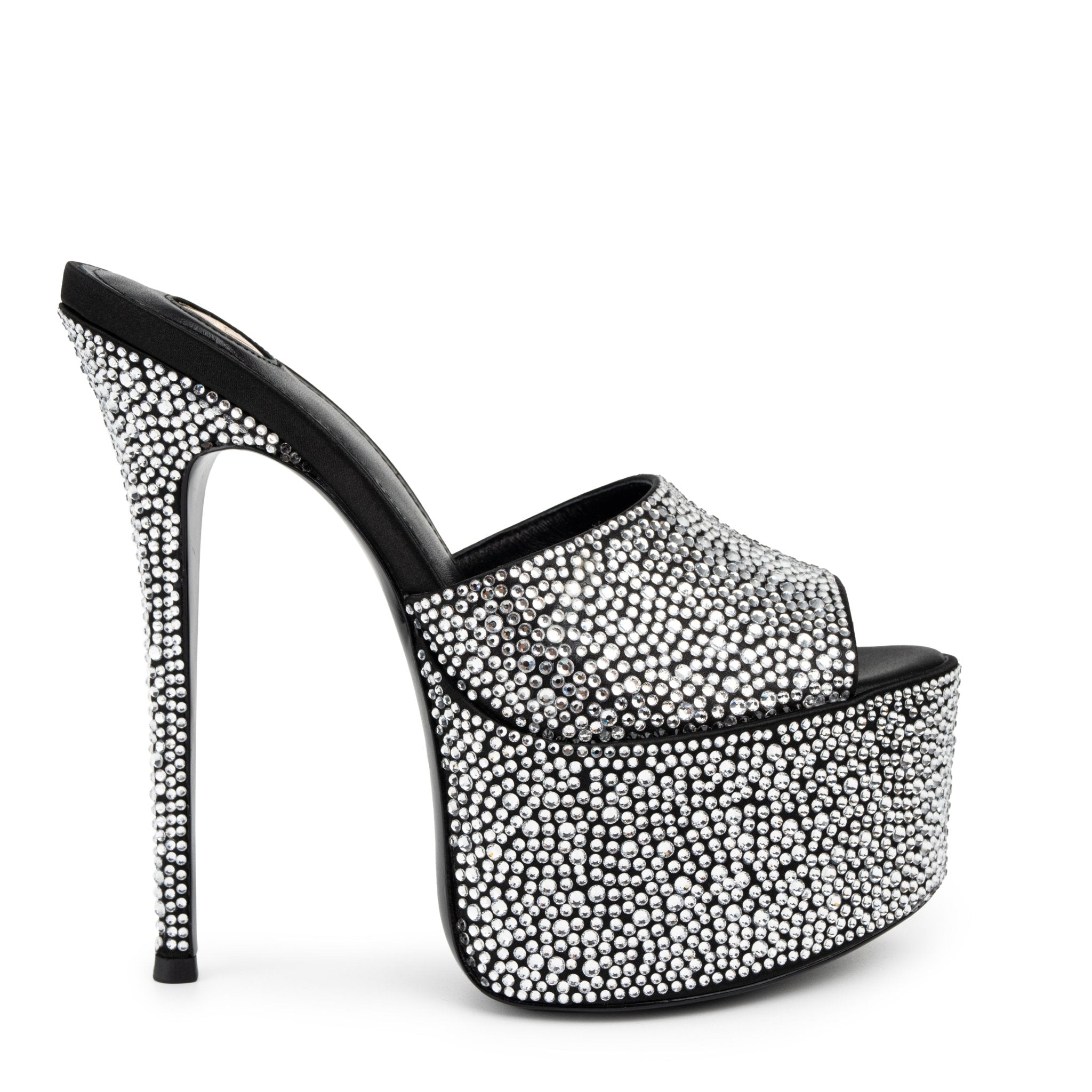 Caviar Crystal Leather Platform Mules - Kandee